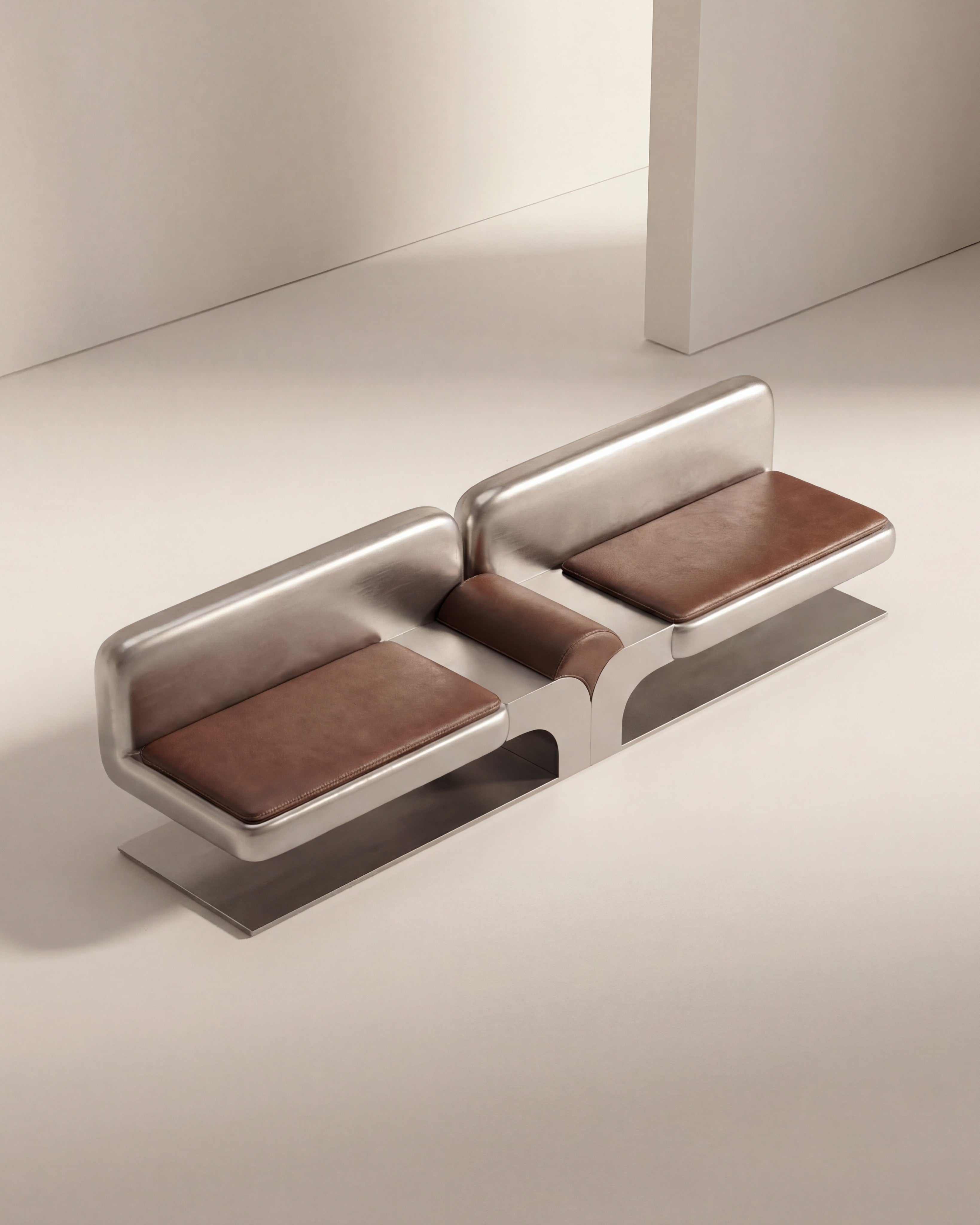 Confluence Sofa in Leather and Aluminium — side angle