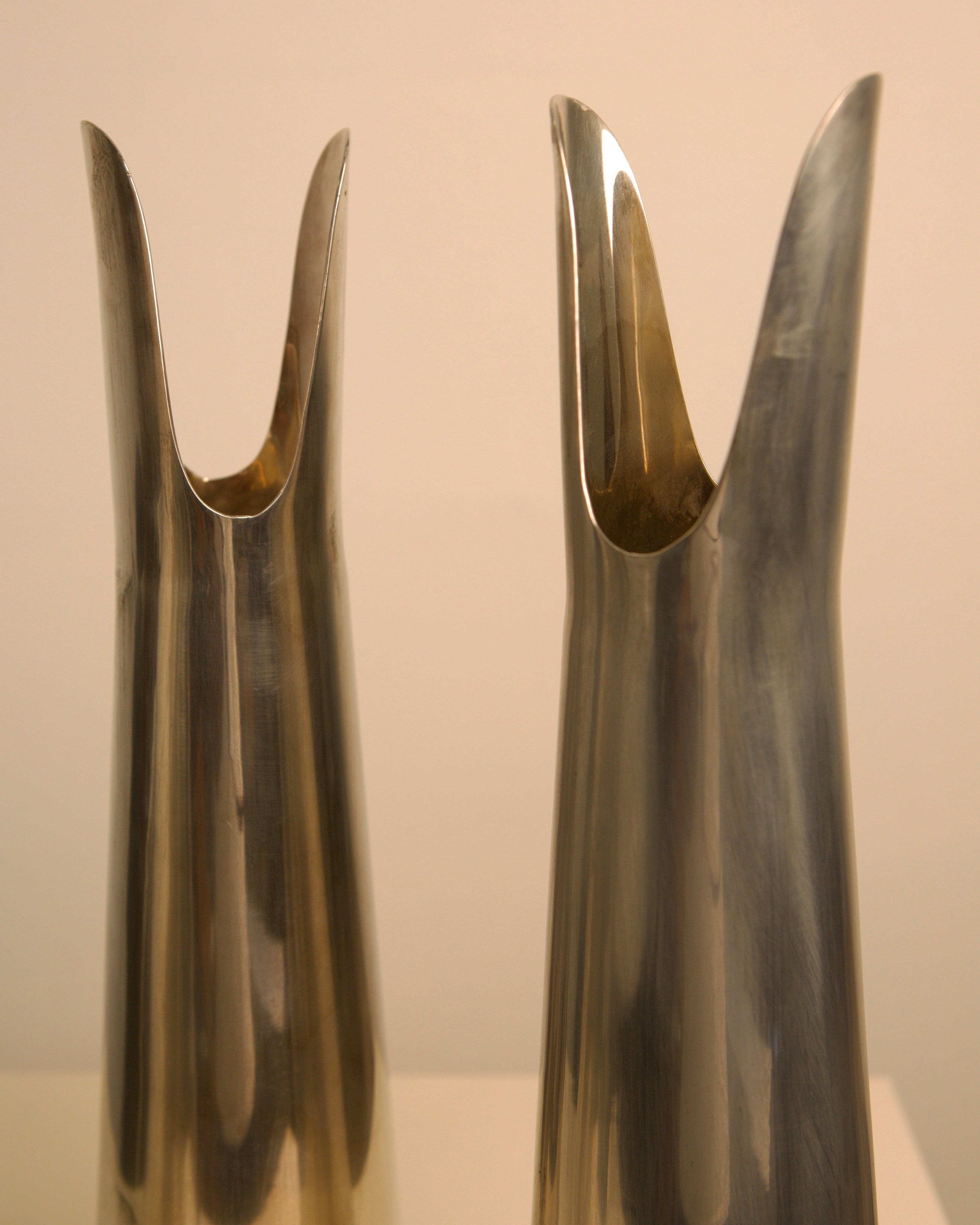 Set of 3 Italian "Organ" Vases in Silver Metal, 60s