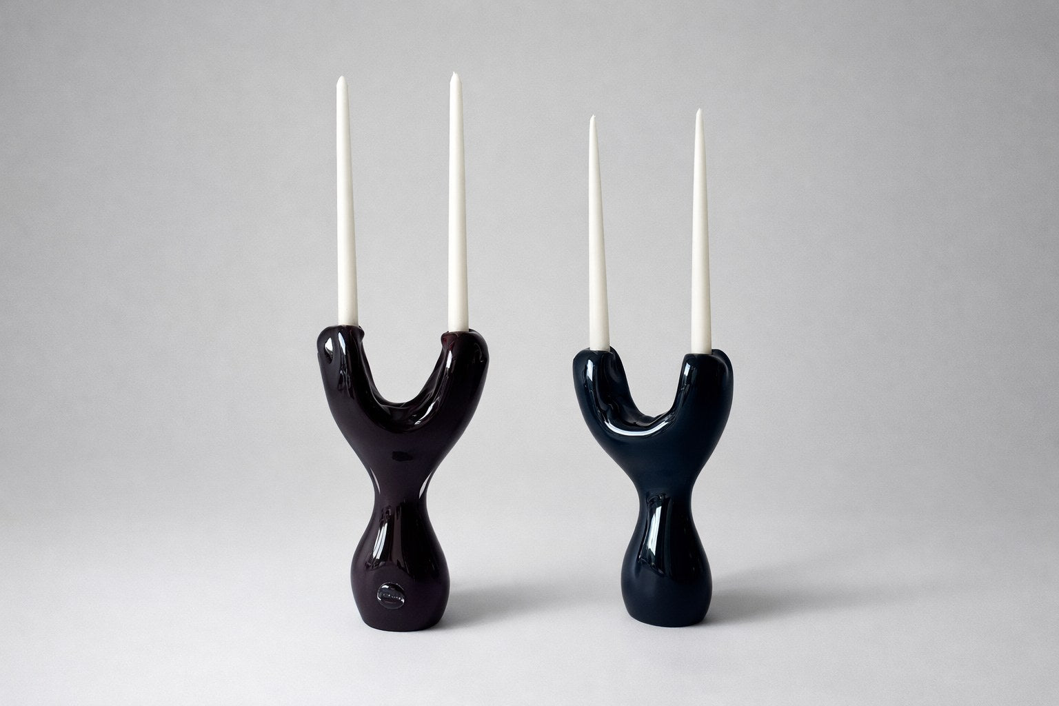 Sylve Candle Holder II — side view of glossy ceramic in dark colors