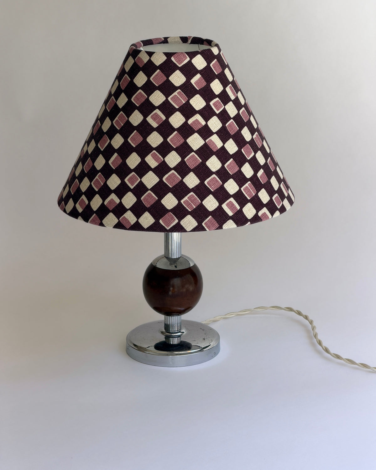 Swedish vintage Art Deco metal and wood table lamp  — alternate view