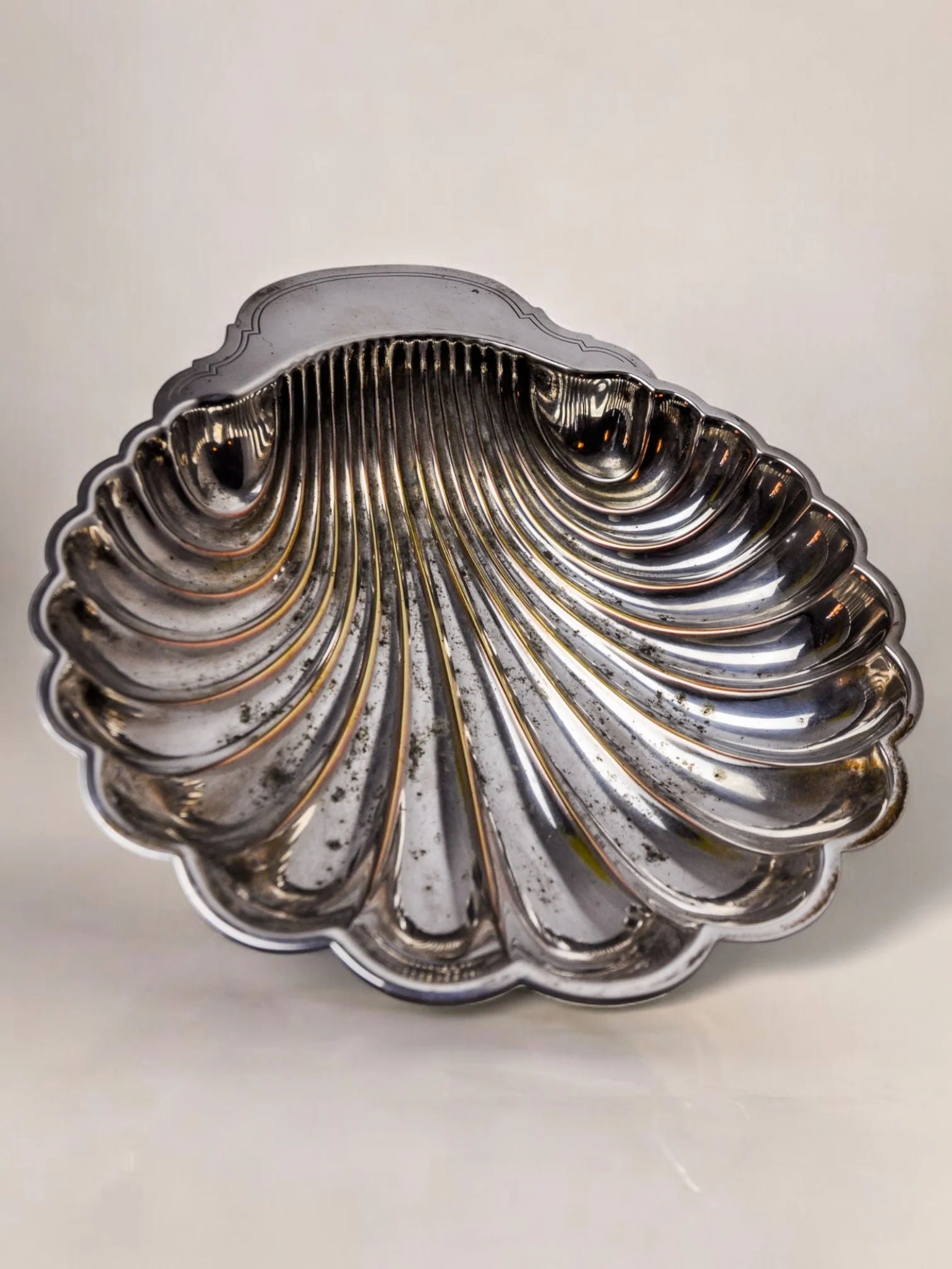 Silver Plated Shell Vide-poches 1970 — front view highlighting shiny surface