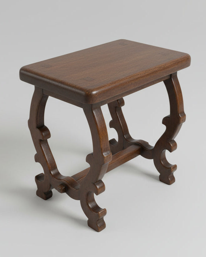 19th Century Spanish Oak Stool | Carved Side Table — angled view highlighting carved wooden legs