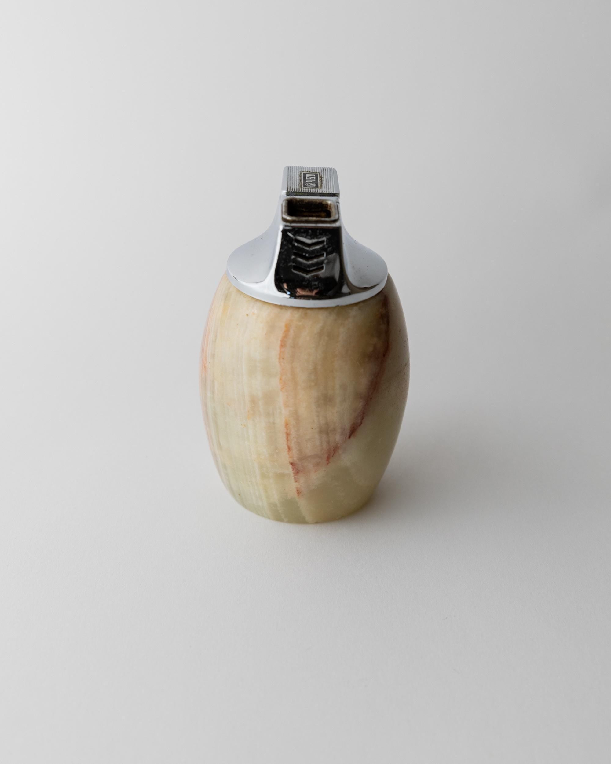 Vintage 1960s Alabaster Table Lighter, by Piezo Italy, Green Beige Stone Design, Elegant Mid Century Bar Accessory, Desk Object, Gift Idea — view 9
