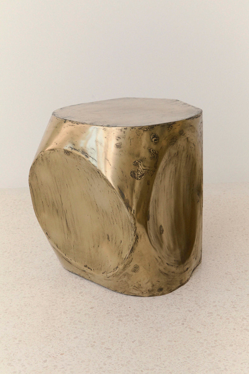 ROCHER SMALL TABLE IN POLISHED BRASS RESIN by Atelier Ellery | The Oblist — polished brass finish, modern design