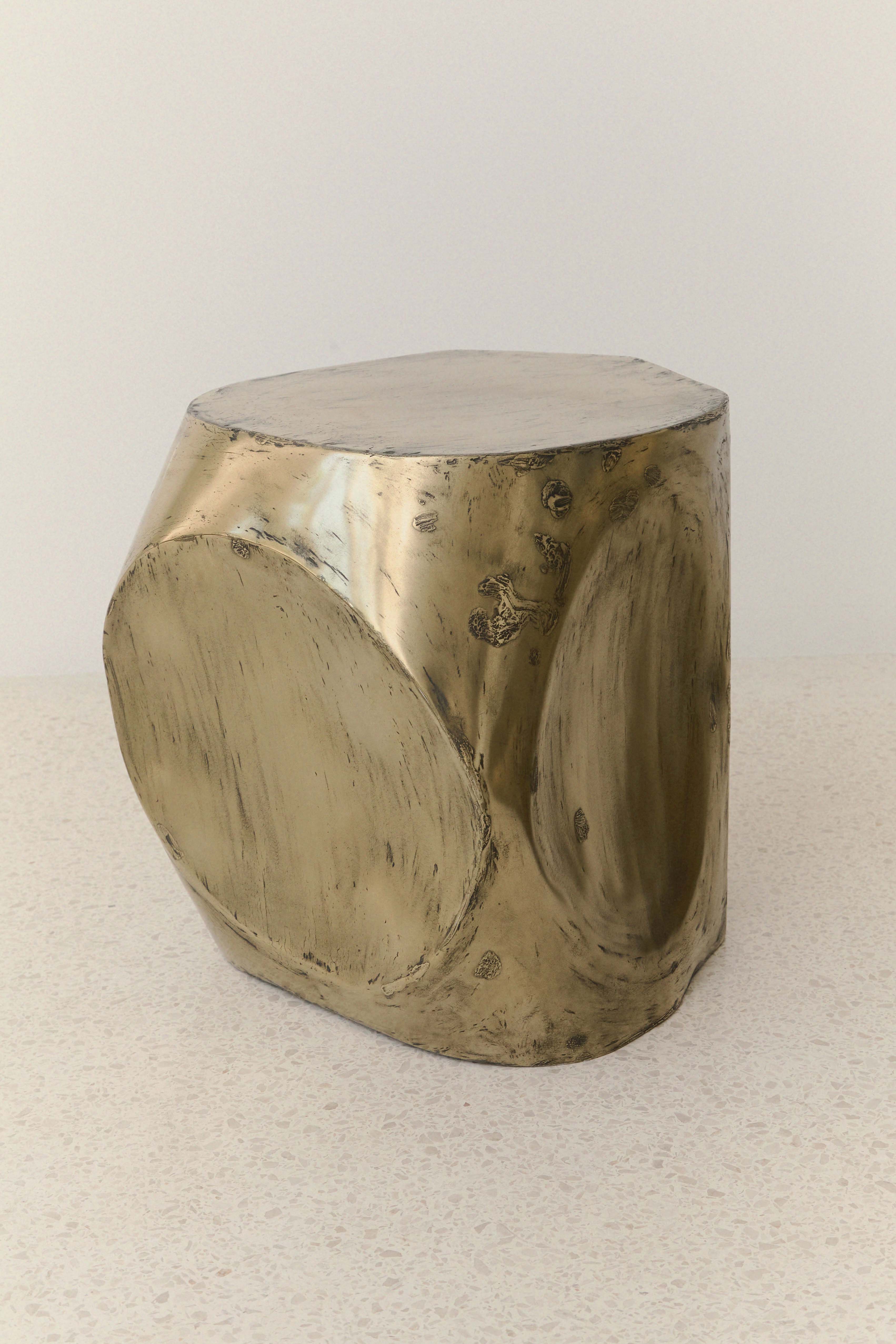 ROCHER SMALL TABLE IN POLISHED BRASS RESIN by Atelier Ellery | The Oblist — polished brass finish, modern design