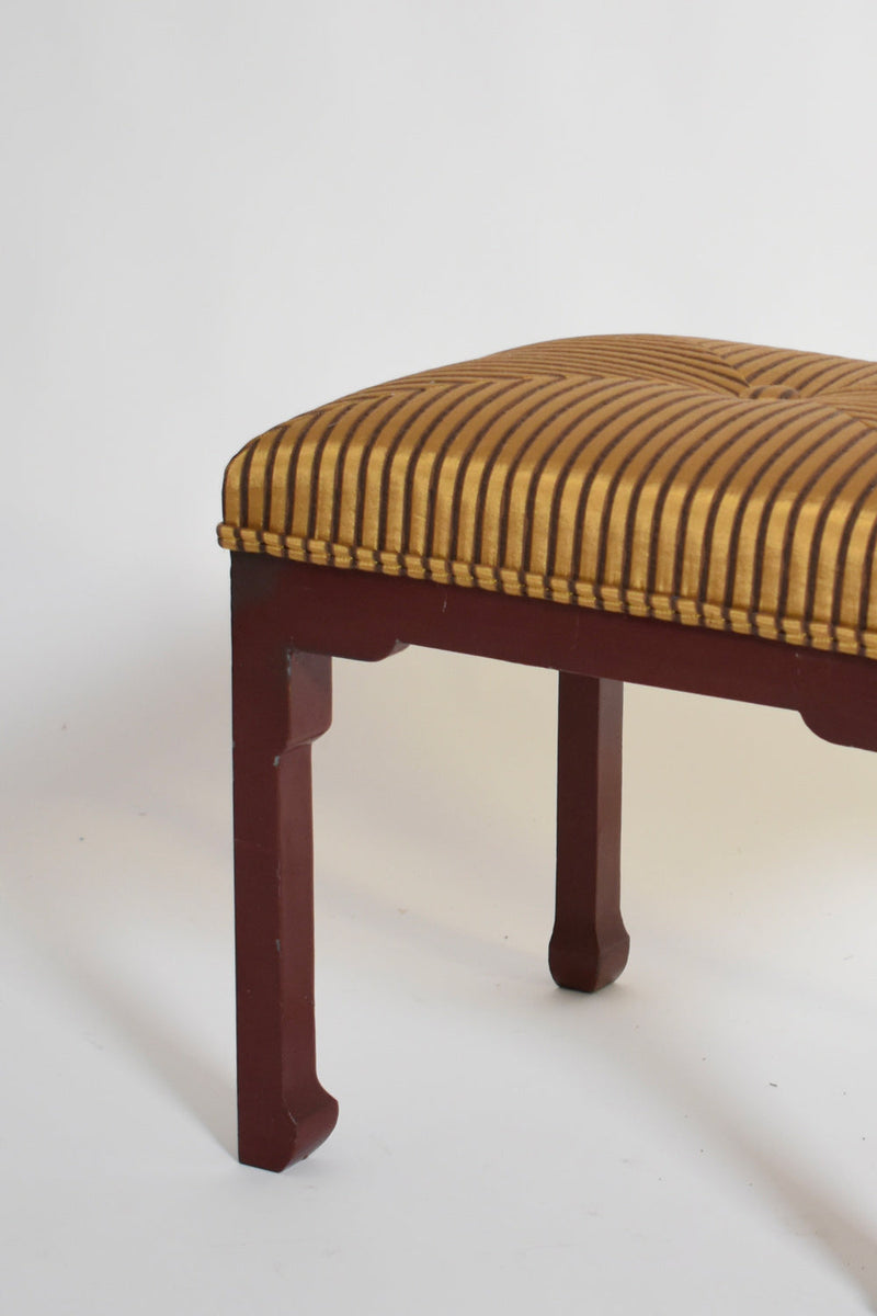 Chinese Style Stool — close-up of striped fabric seat and wooden legs