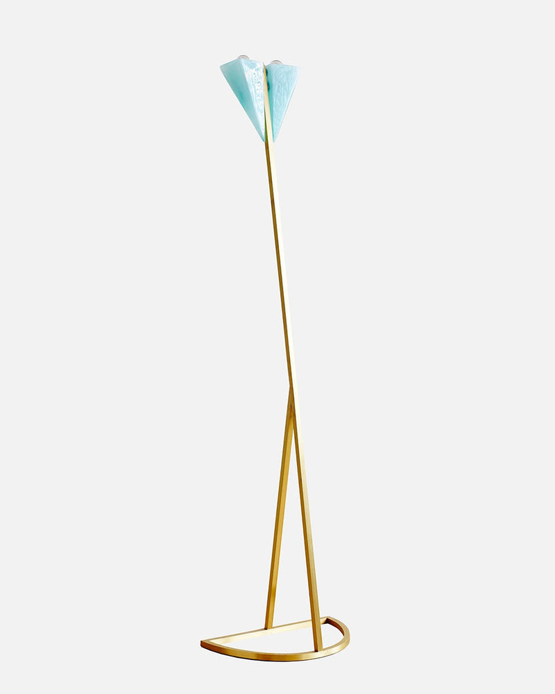 AnNur brass floor lamp with turquoise blown glass shade