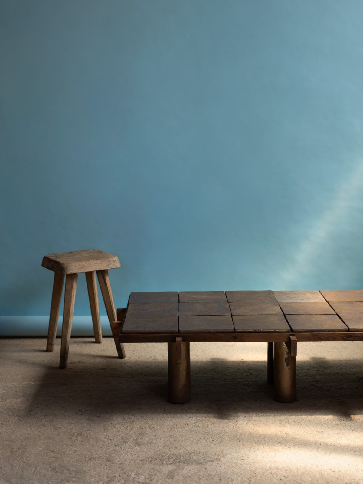 Japanese Inspired Coffee Table in Wood & Clay - Dark Edition — side angle
