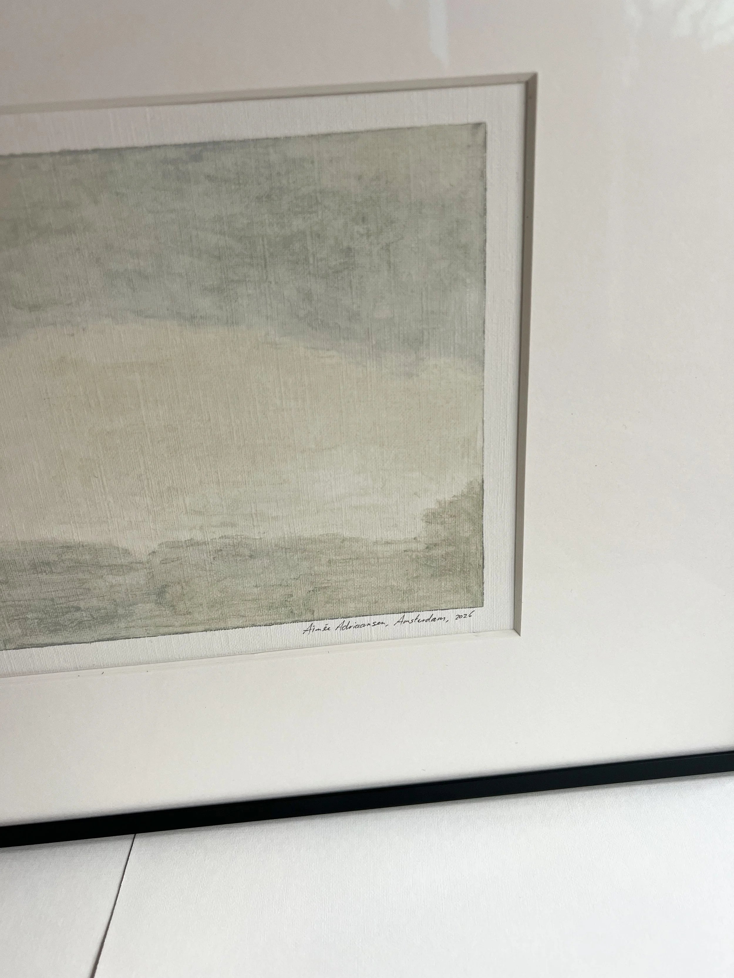 Oil Painting on Paper - 22 — side angle showing light green tones and frame