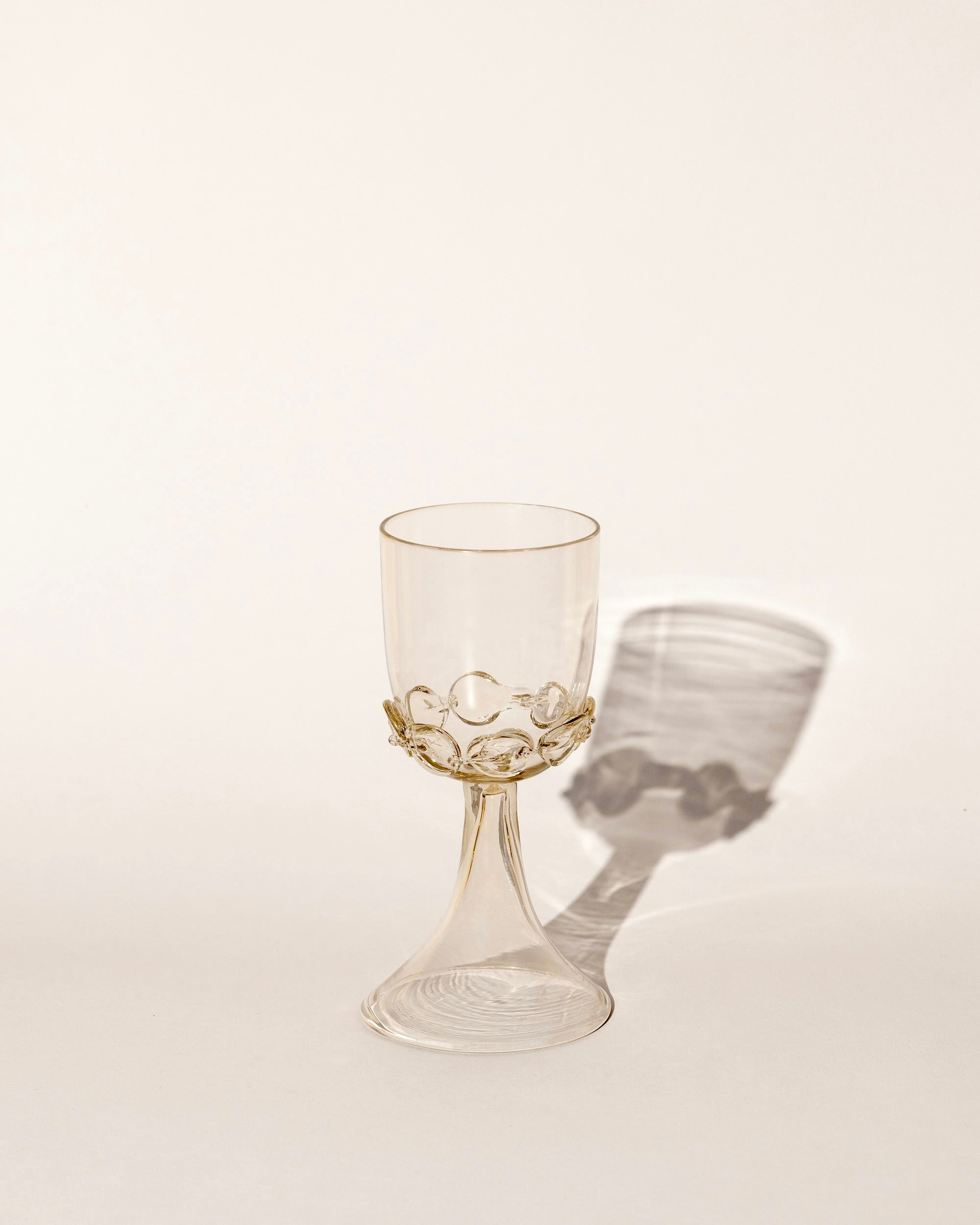 Pair of Mouthblown Wine Goblets - Chain — clear glass with gold accents