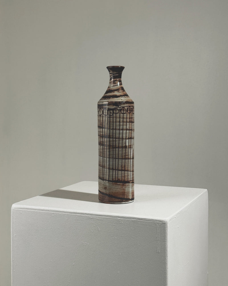 Ceramic soliflore vase with geometric grid pattern by Jacques Pouchain