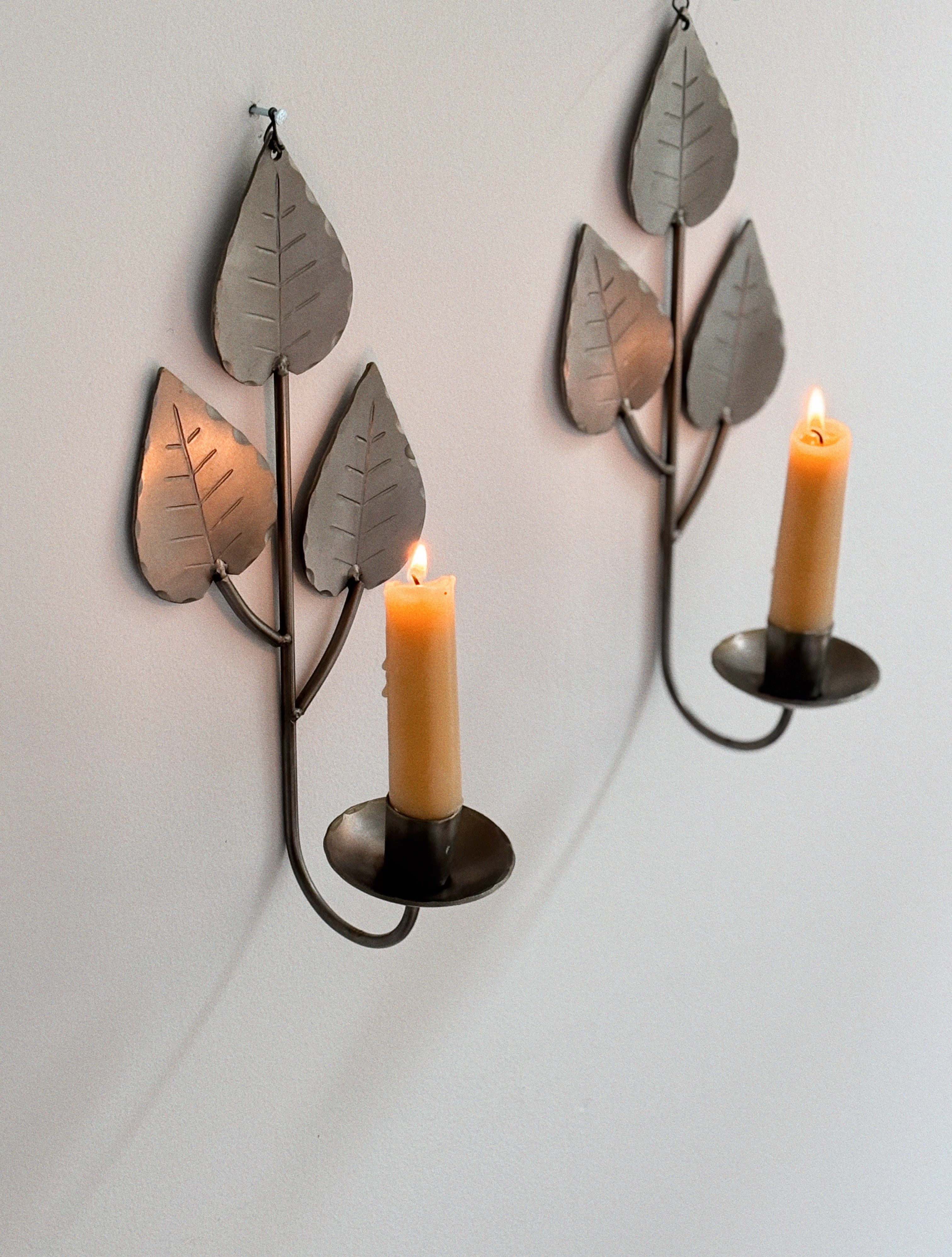 Metal Wall Candleholders, Sweden — side angle