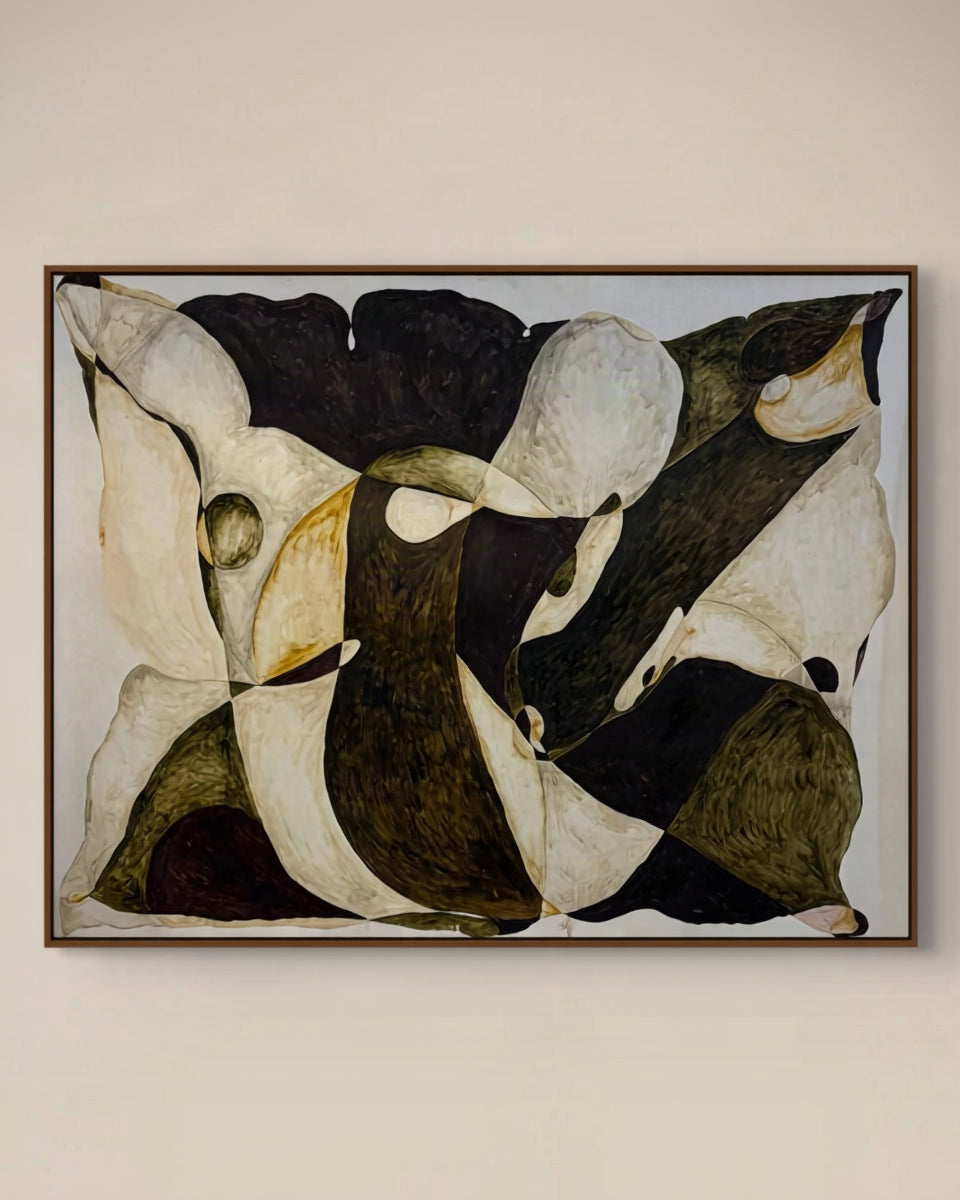 Faded Bouquet – Abstract Oil Painting on Canvas in Dark Stained Floating Wood Frame by Anna Mörner | The Oblist