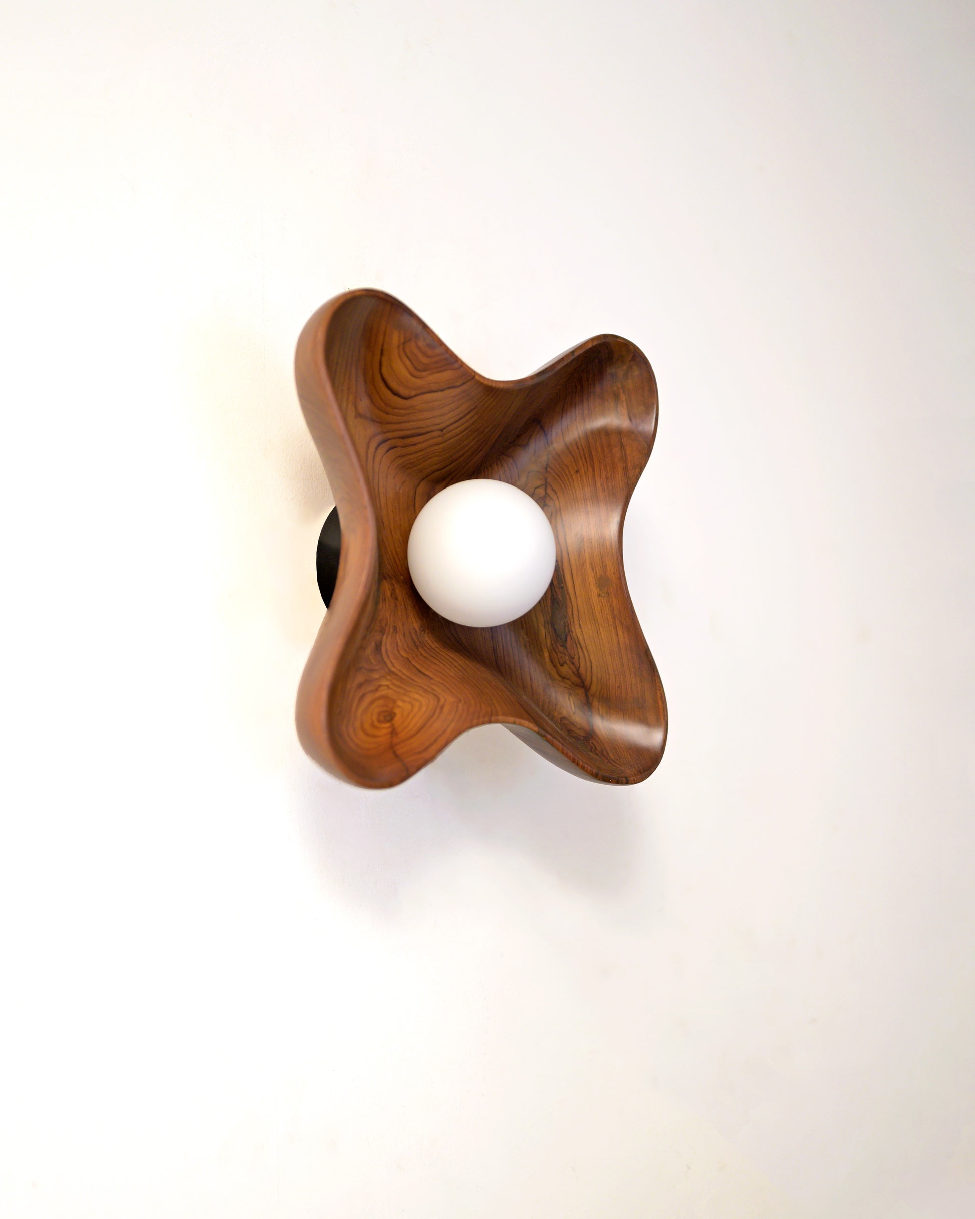 Compass Globe Wall Light — top view of handcrafted wooden shade