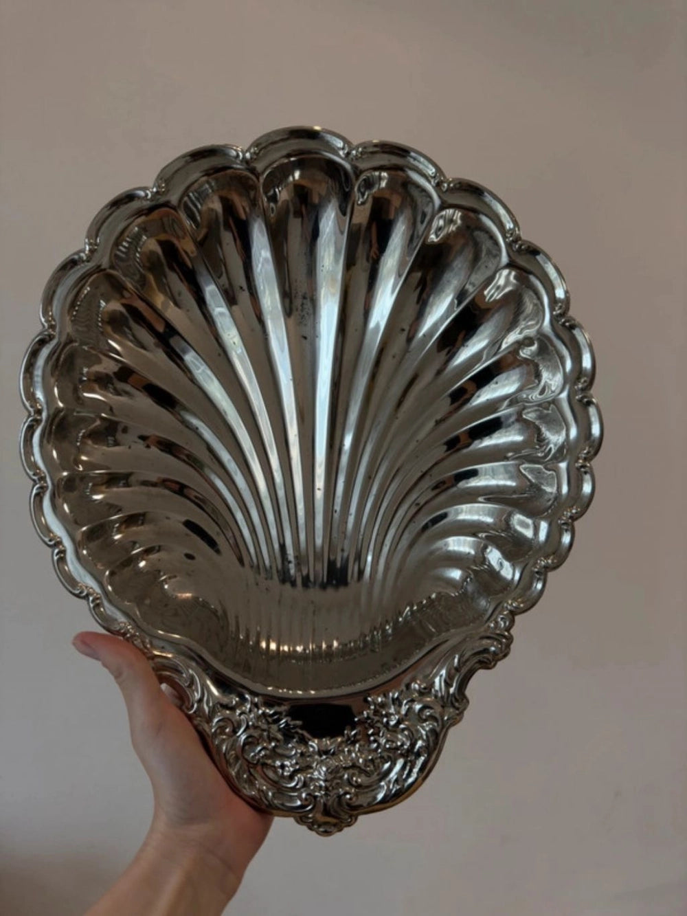 Vintage Silver-Plated Shell Serving Plate — lifestyle setting