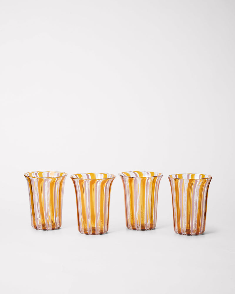 Clara Glasses - Set of four — close-up of amber striped glass design
