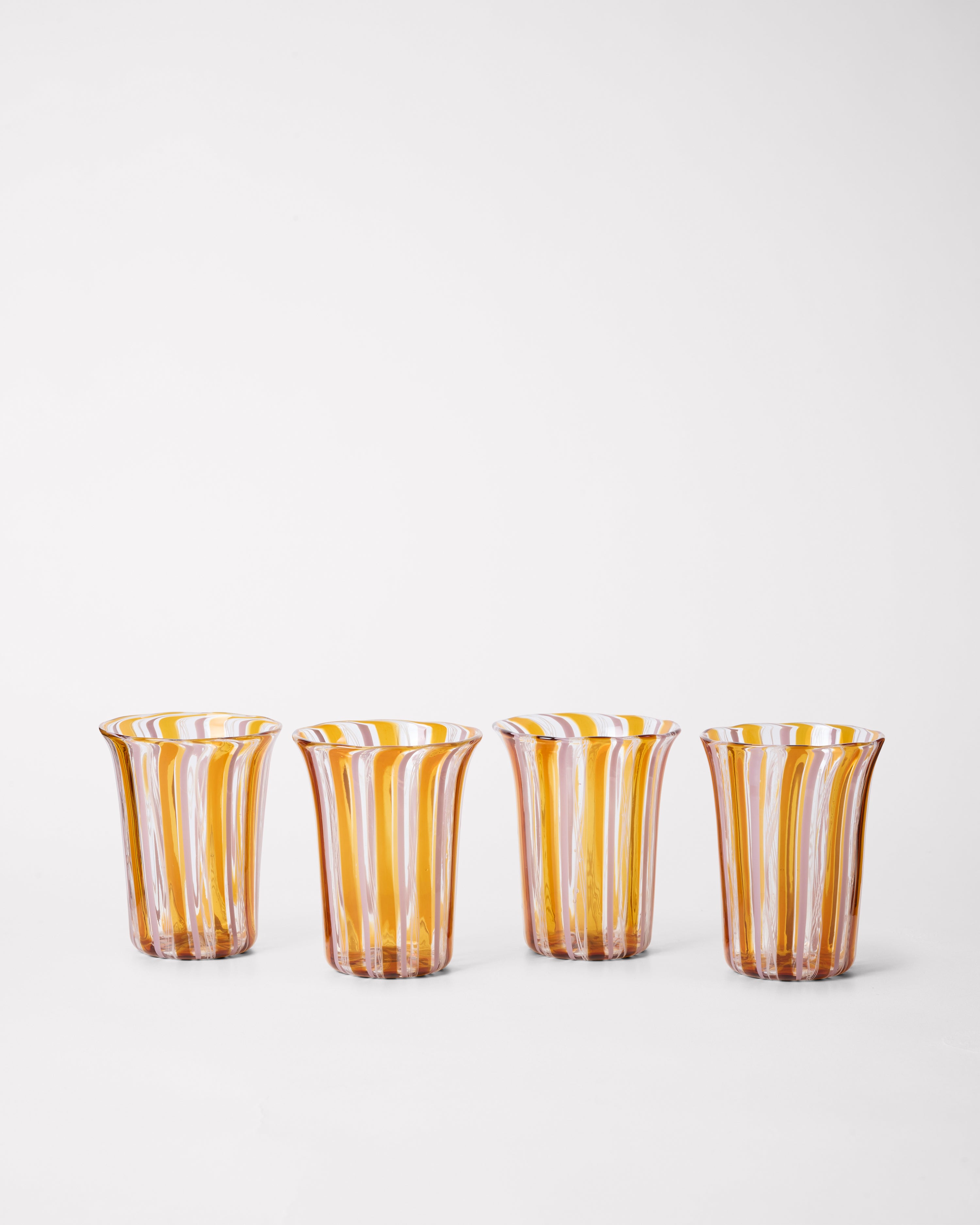 Clara Glasses - Set of four — close-up of amber striped glass design