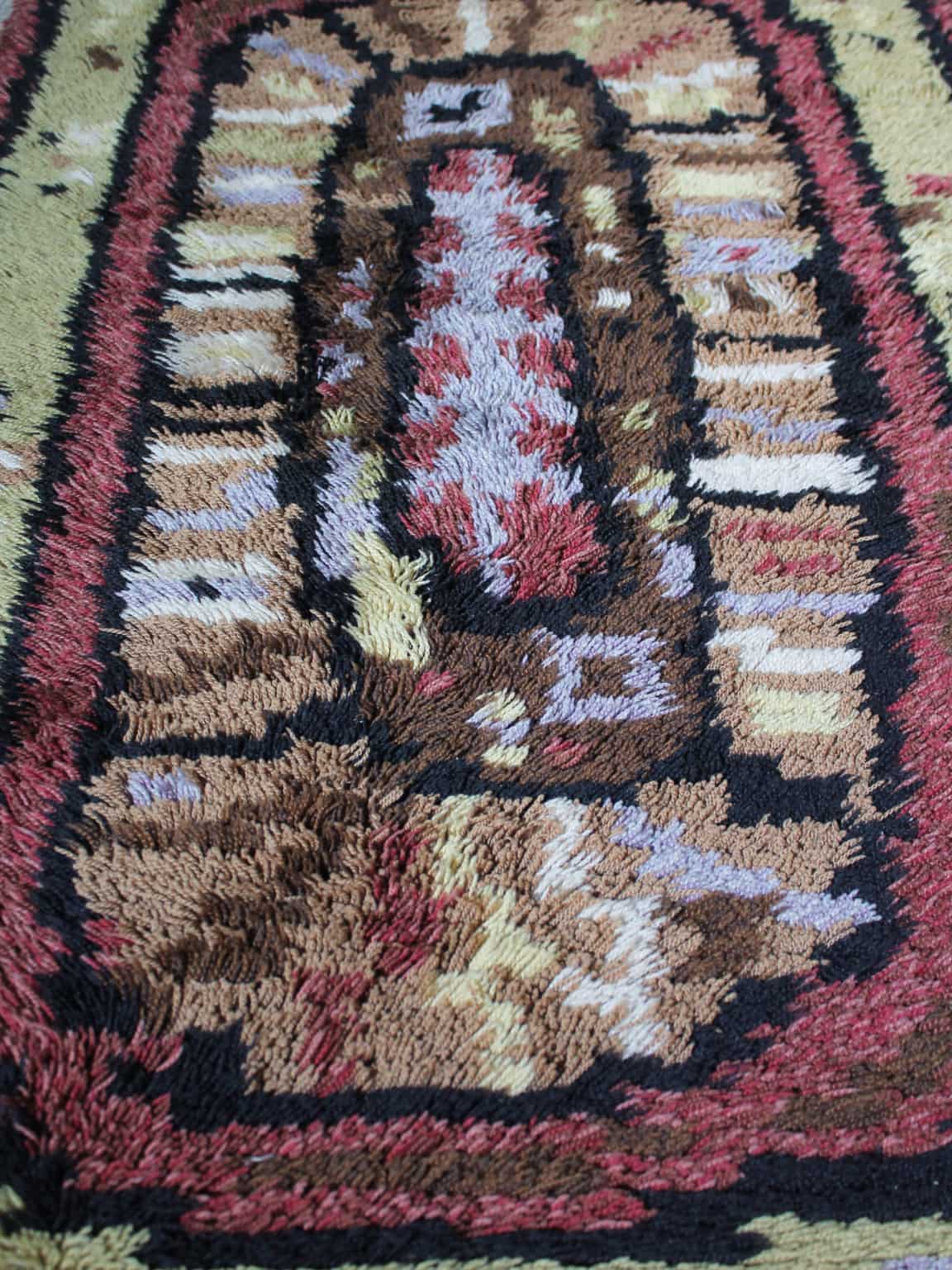 Swedish Geometric Rya Wool Rug 80x150cm, 1900s