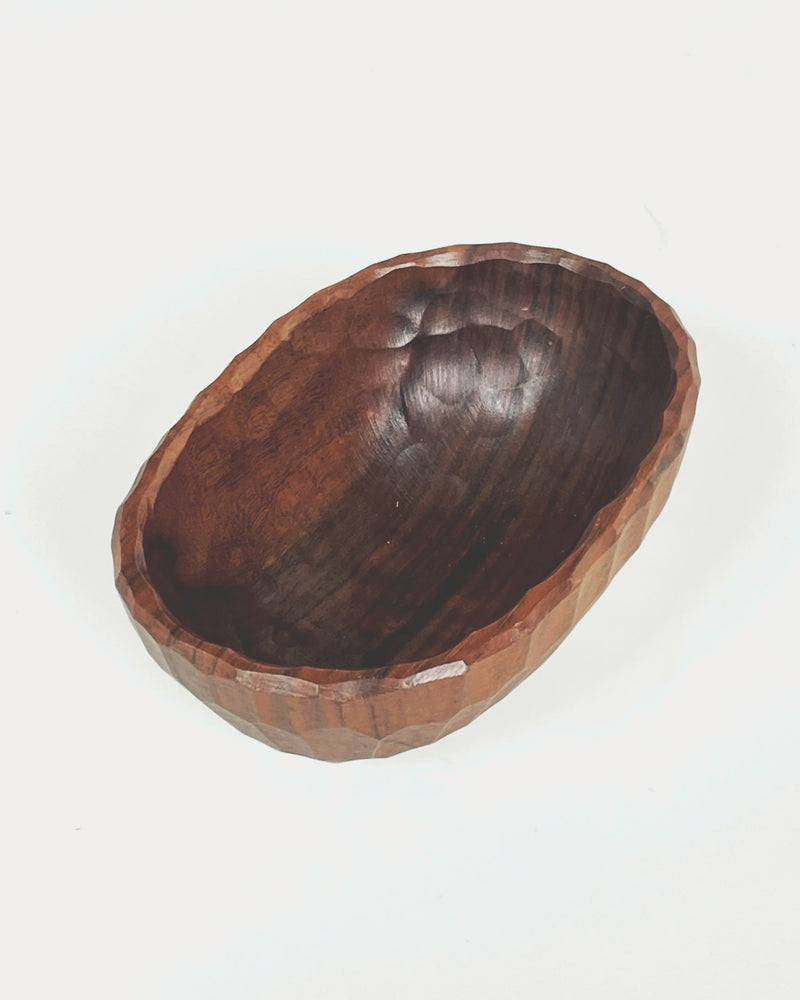 French carved wood bowl interior showing smooth dark finish