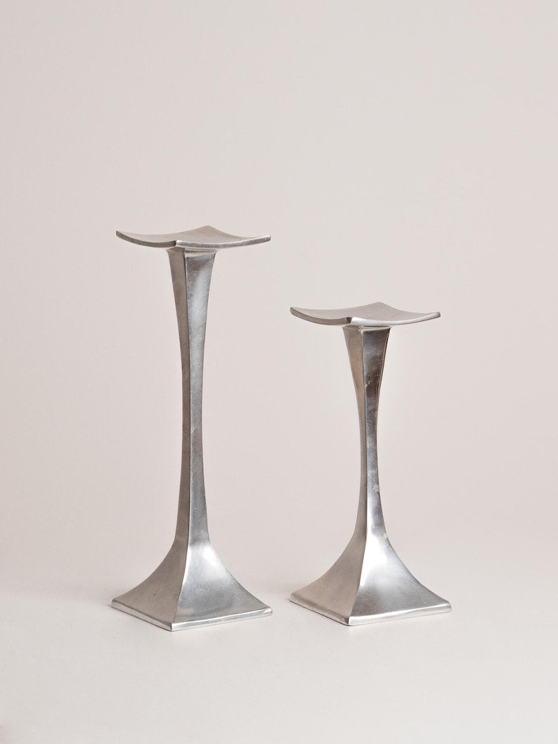 Vintage Pair of Aluminum Candle Holders – Space Age Design, 1980s — detail view