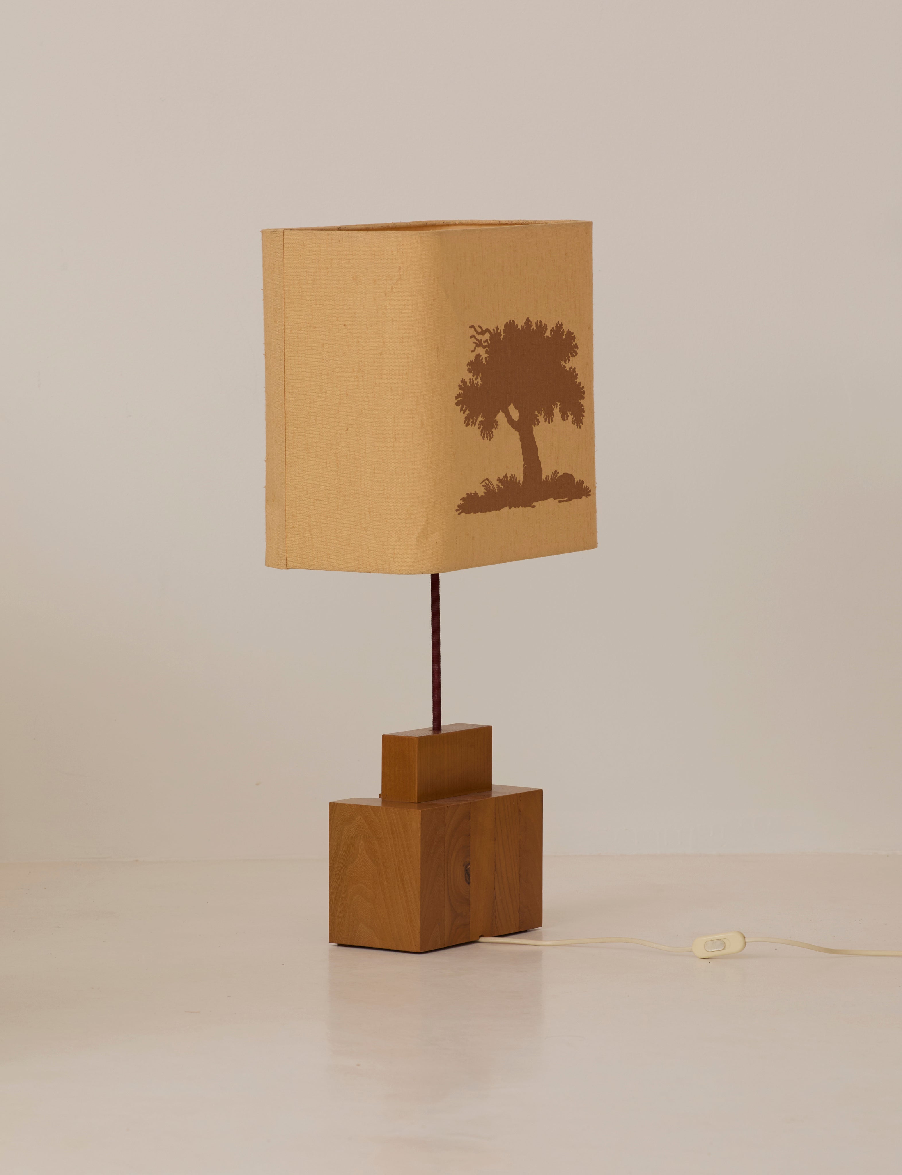 Maison Regain Table Lamp in Solid Elm. Vintage, Circa 1980. — close-up
