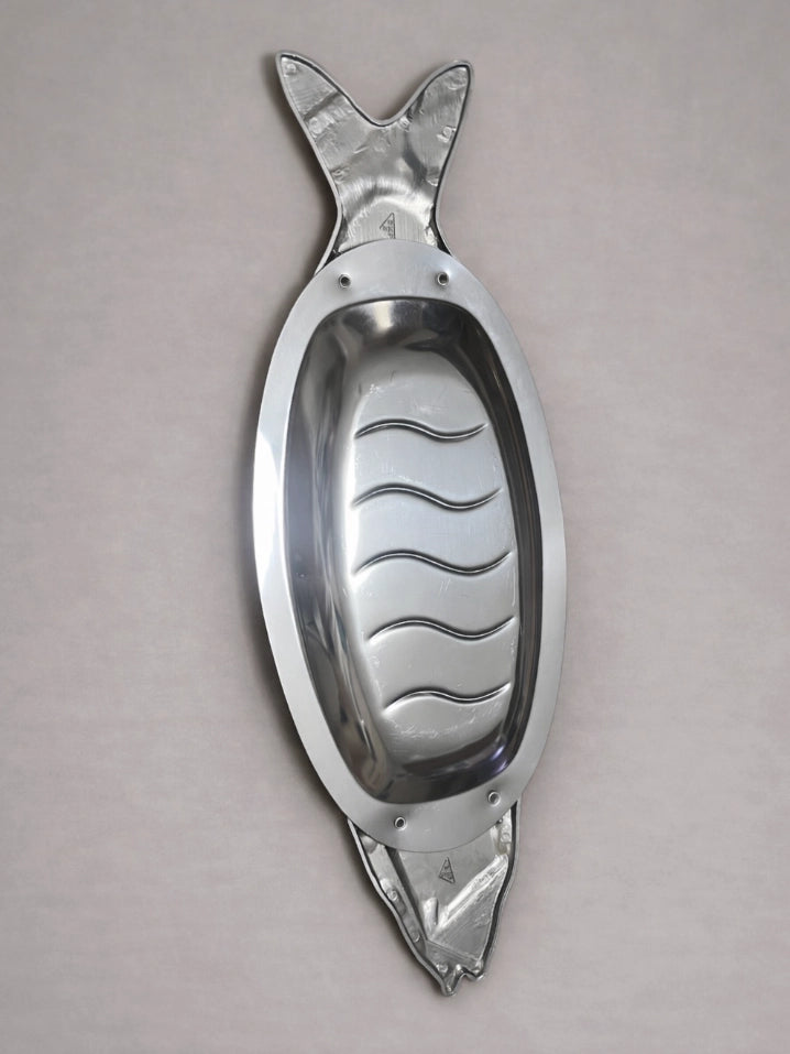 1960s BMF Germany Vintage Stainless Steel Salmon Fish Platter — detail view