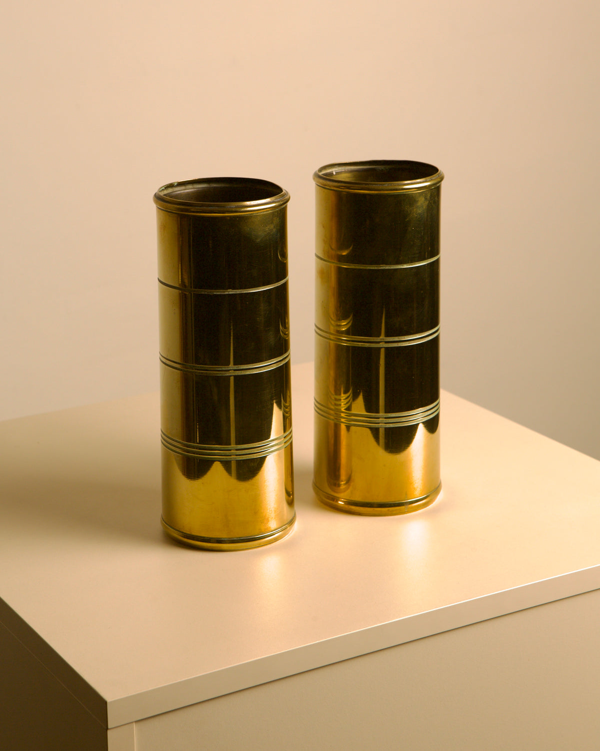 Pair of Italian brass vases, 1960s by Treaptyque | The Oblist