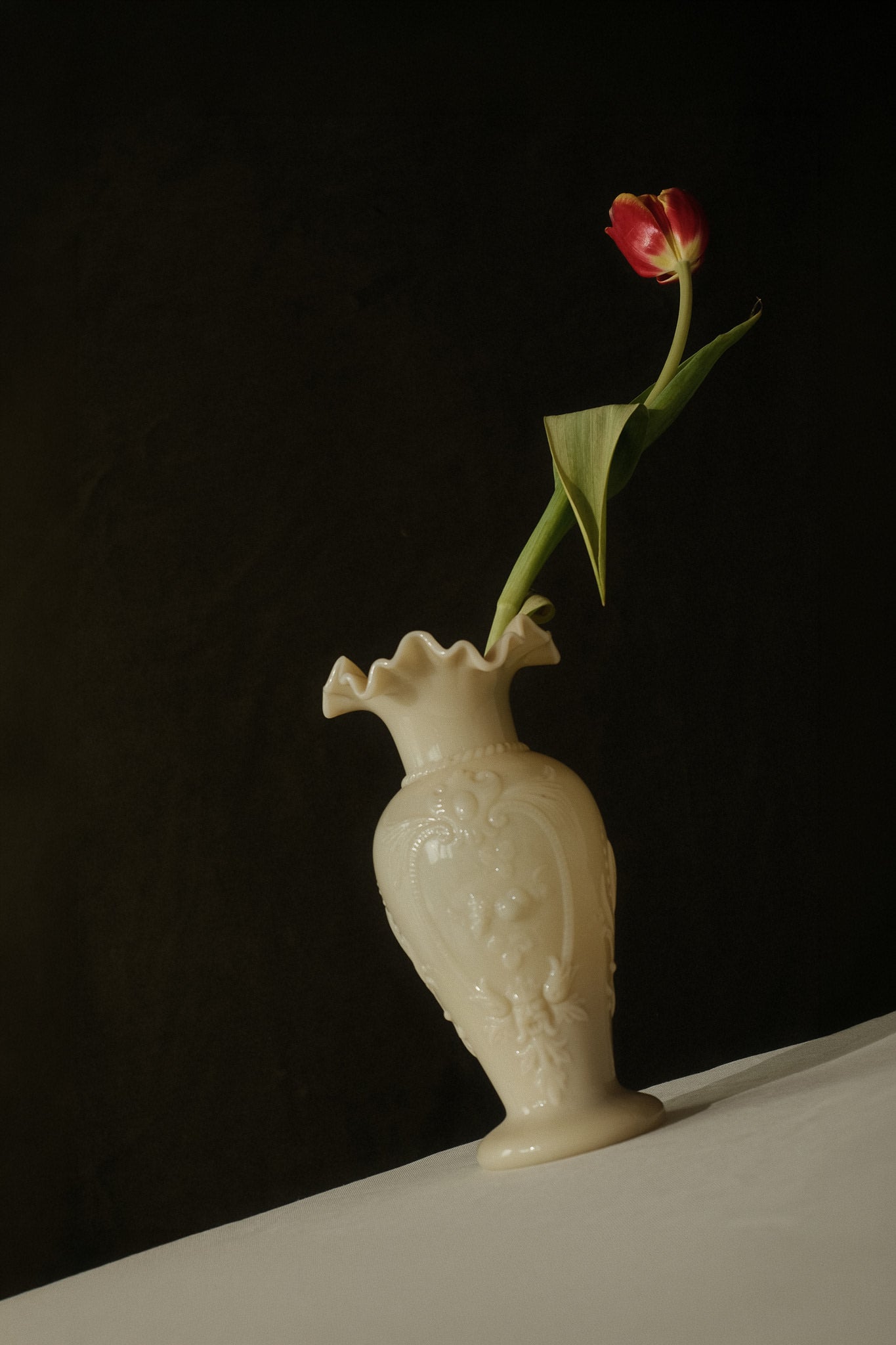 Cream Opaline Glass Vase — close-up