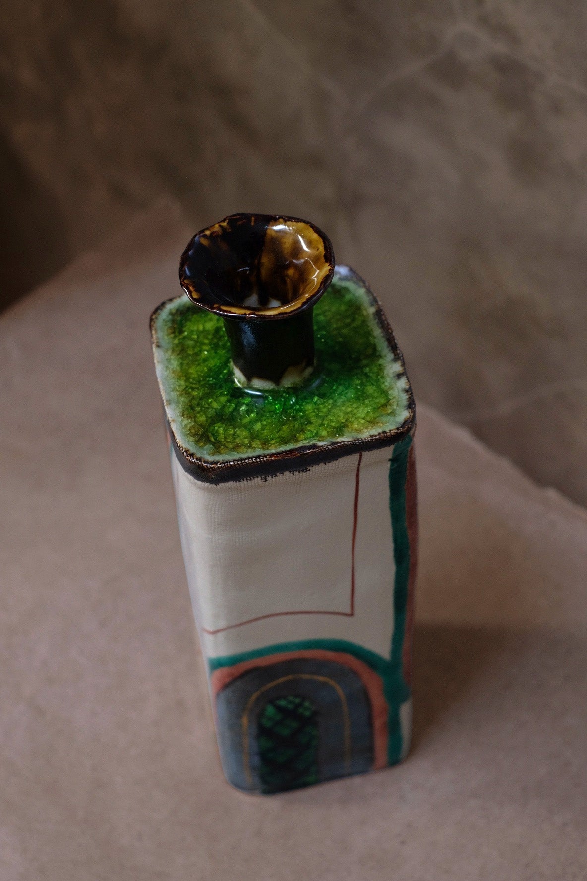 Japanese Folk Art Ceramic Vase, Mid Century — side angle