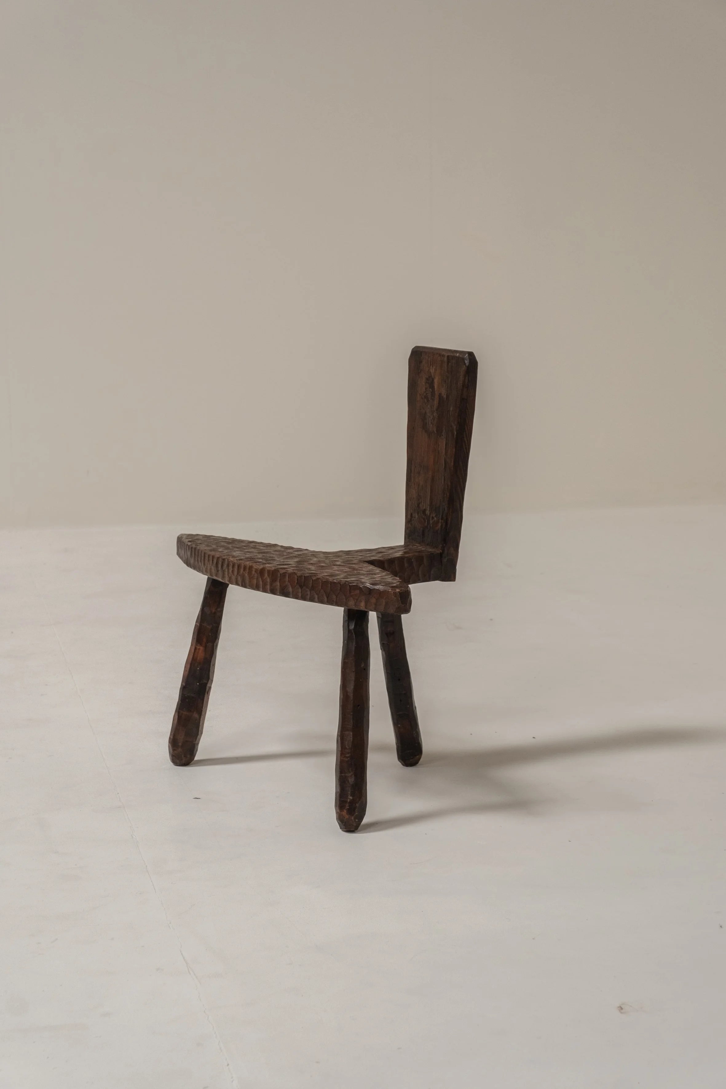 Pair of Hand-Carved Brutalist Wooden Chairs, France, 1950s — close-up