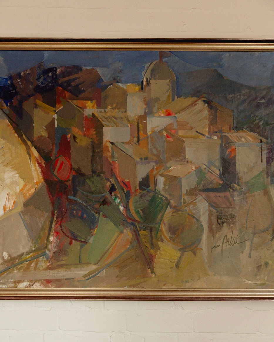Vintage Oil On Canvas Landscape Painting by Adrian van Arkel — detail view
