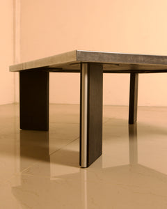 Sculptural Coffee Table in Wood and Steel by Heinz Lilienthal, 1960s — low angle view of steel and wood legs