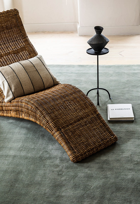 'Solid Wool' Handwoven Rug, Sage — side angle