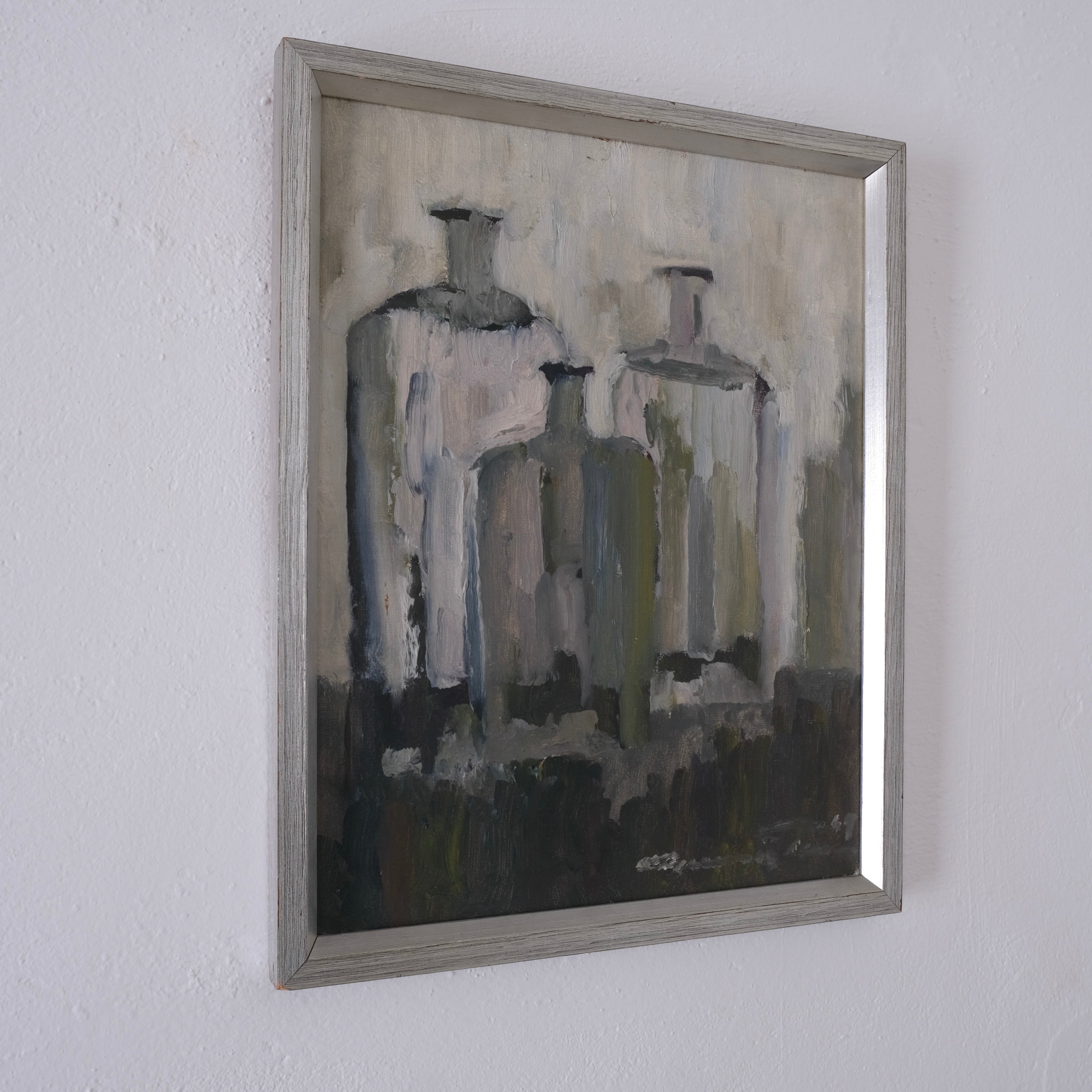 Gunnar Persson Still Life Painting, Oil on Panel, 1969 — close-up of textured paint on panel