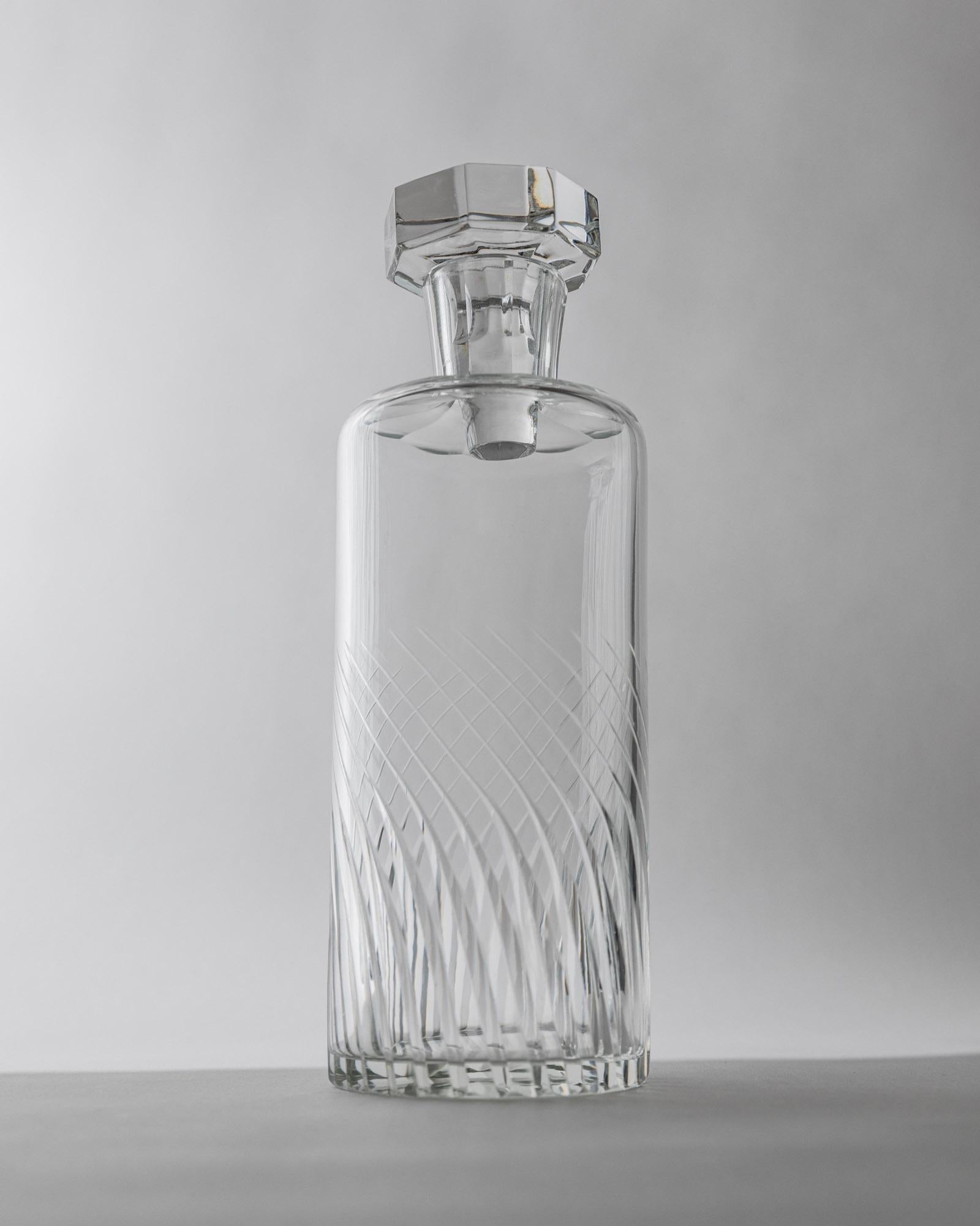 1960s Murano Glass Decanter — front view with clear glass and textured design