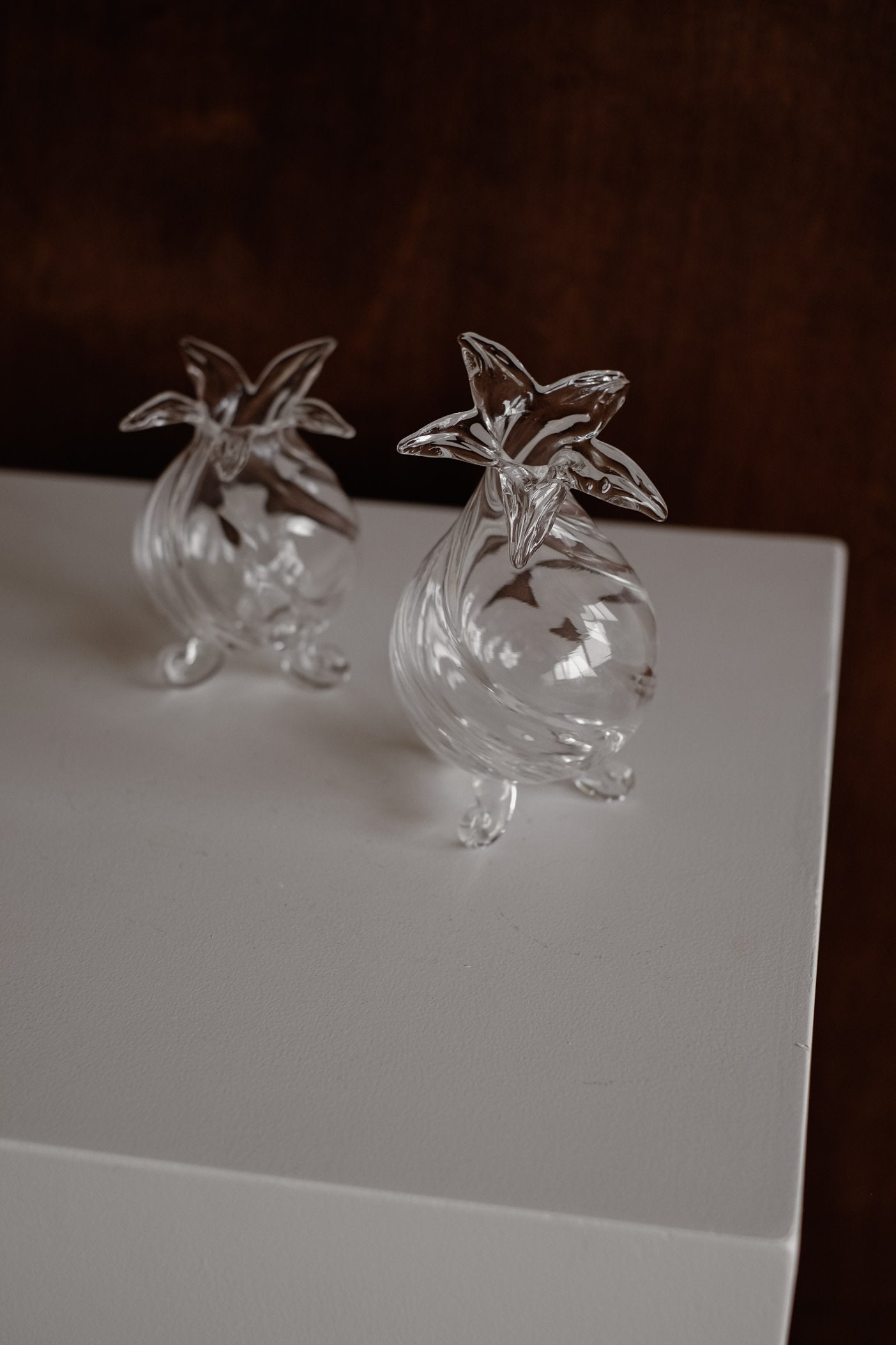 Mouthblown Glass Vase Set of 2 — back view on white pedestal