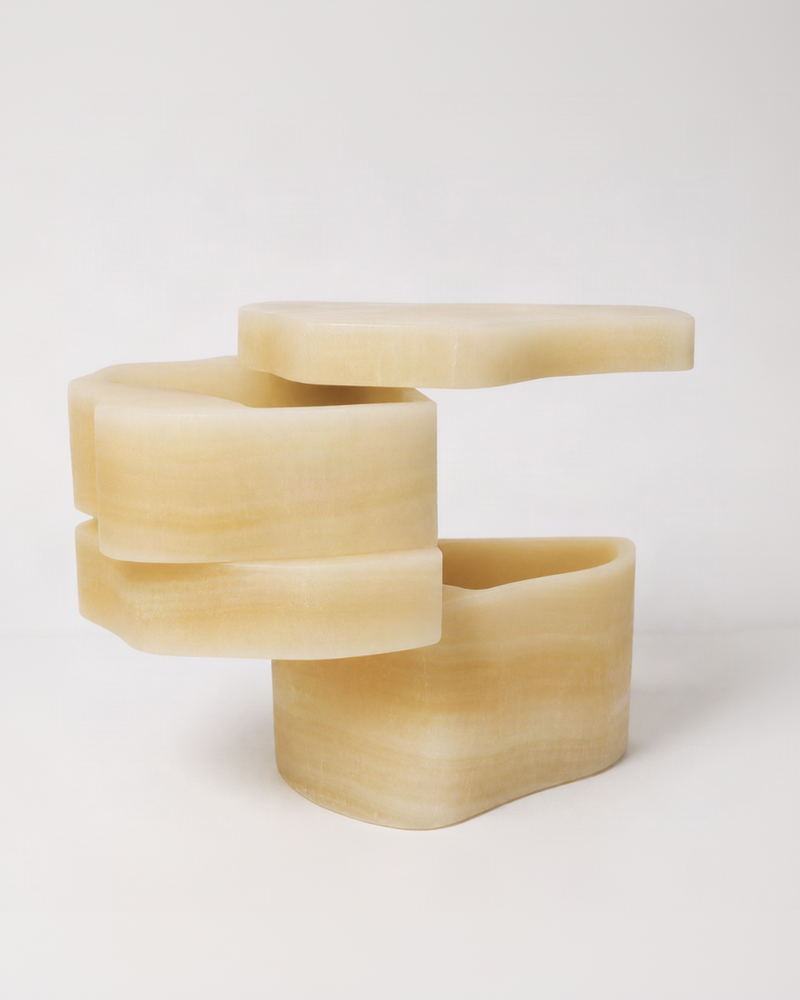 White Moth Nightstand / Side Table in White Onyx Marble — view 9