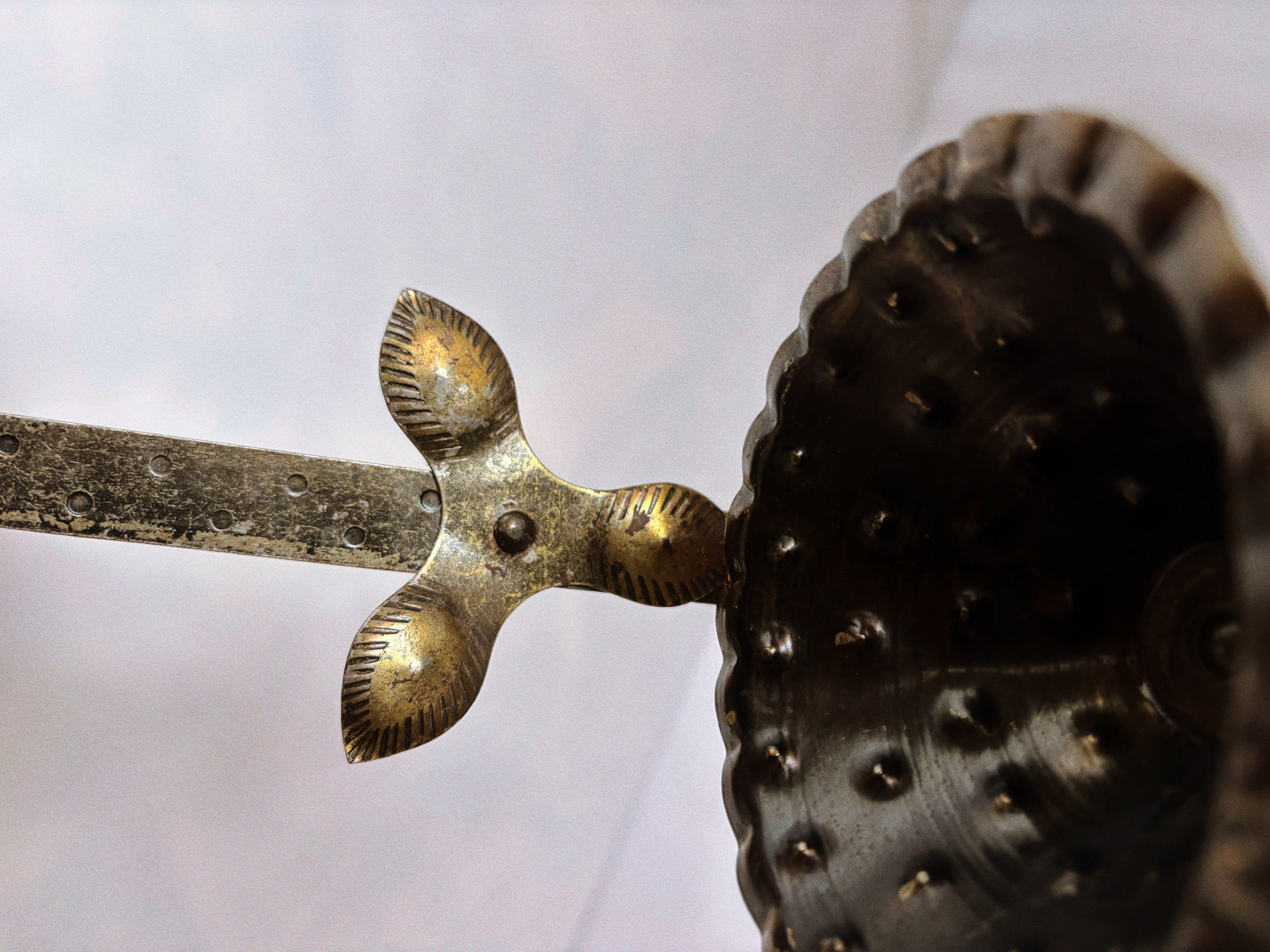 Metal Wall Lantern Candleholders, Mid Century Poland — close-up of textured metal holder