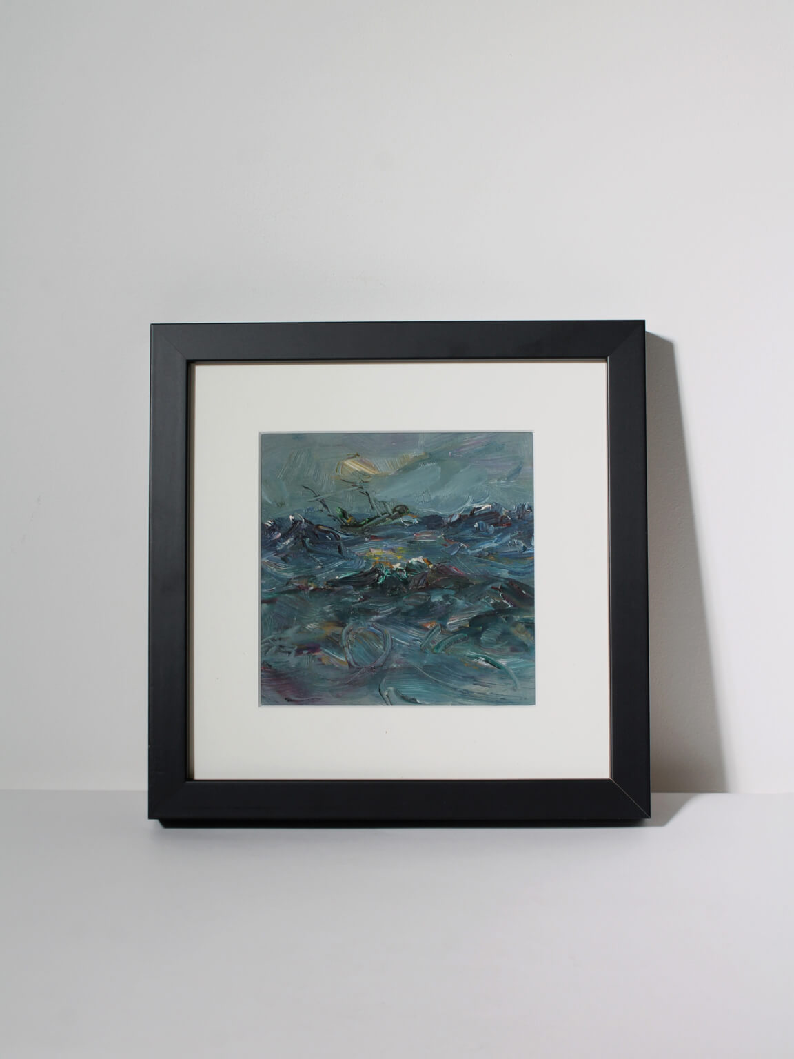 Oil Painting "The Dark Sea", 1960s, Latvia — close-up of textured ocean waves