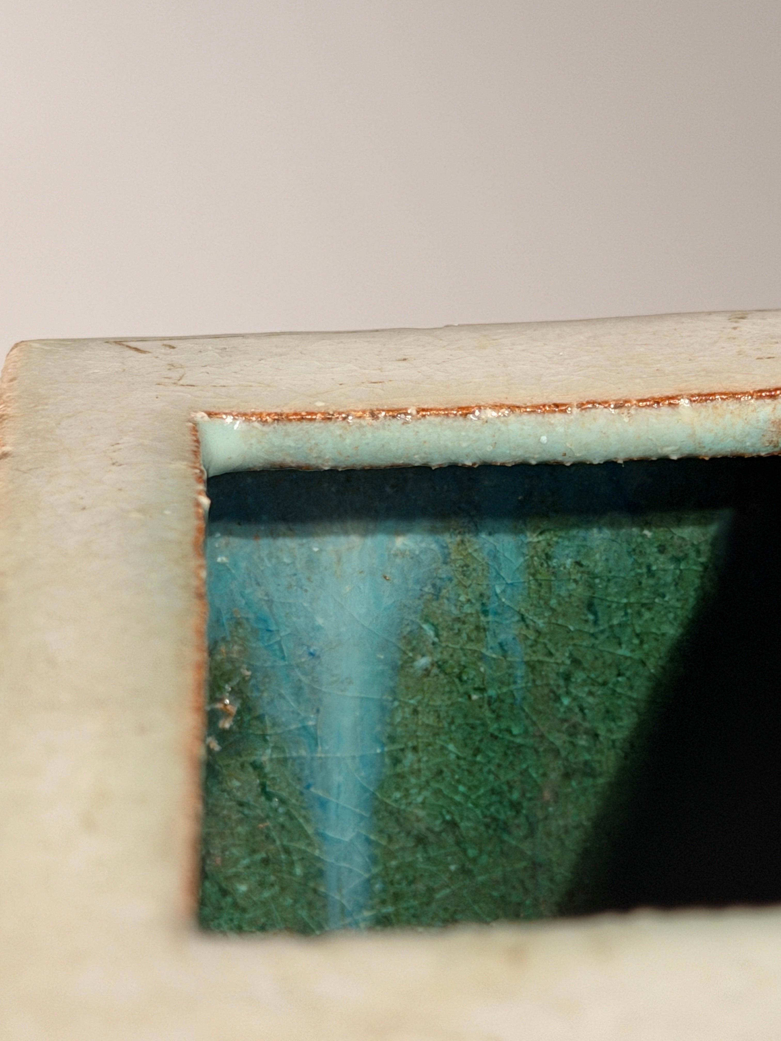 Rectangular glazed ceramic vase, circa 1960 — alternate view
