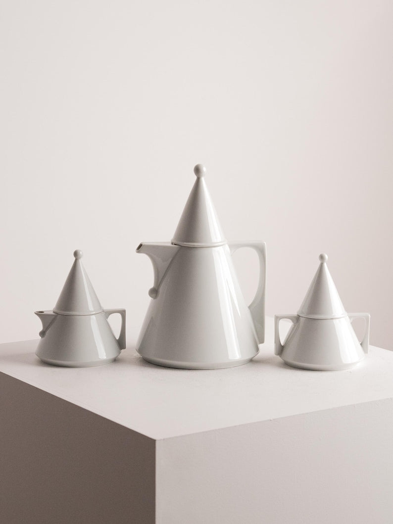 Edelstein Bavaria Coffee Pot Set White Porcelain Mid Century Modernist Design by Studio Ecubed | The Oblist