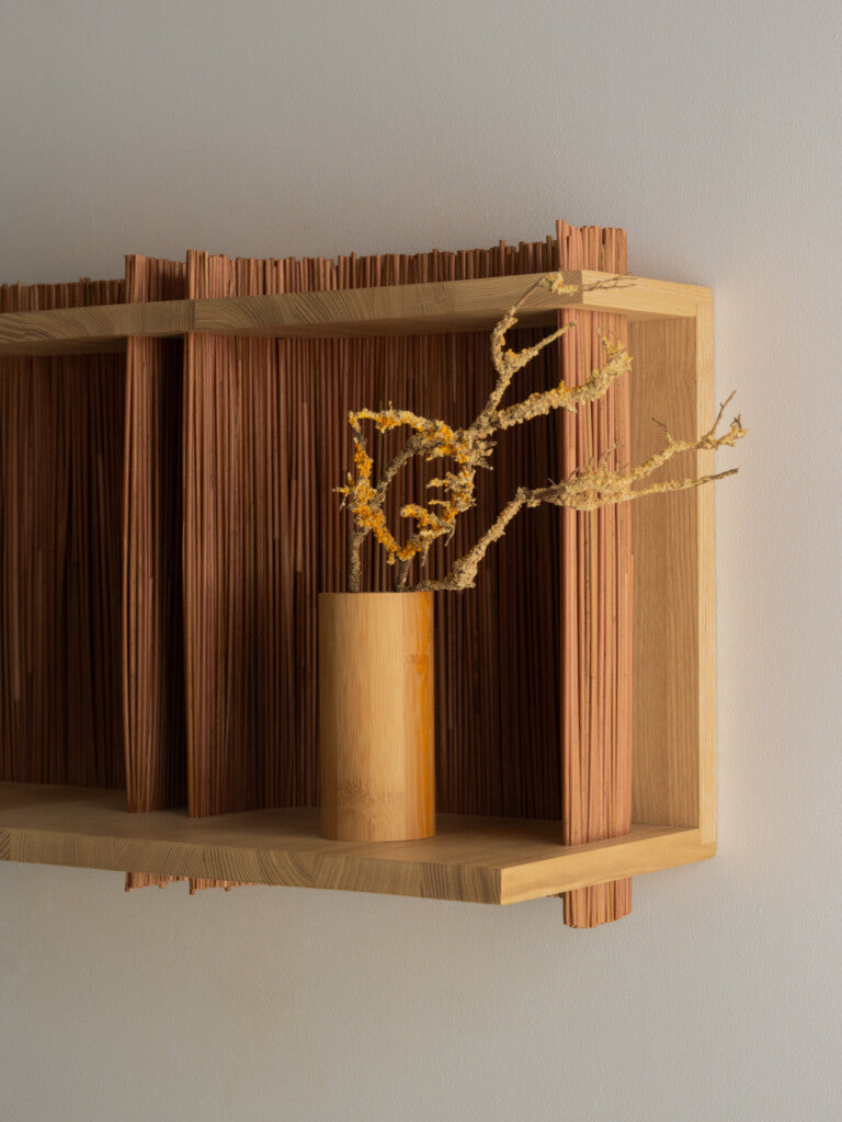 Alcove Wall Shelf – Module 2 — back view showing natural wood finish