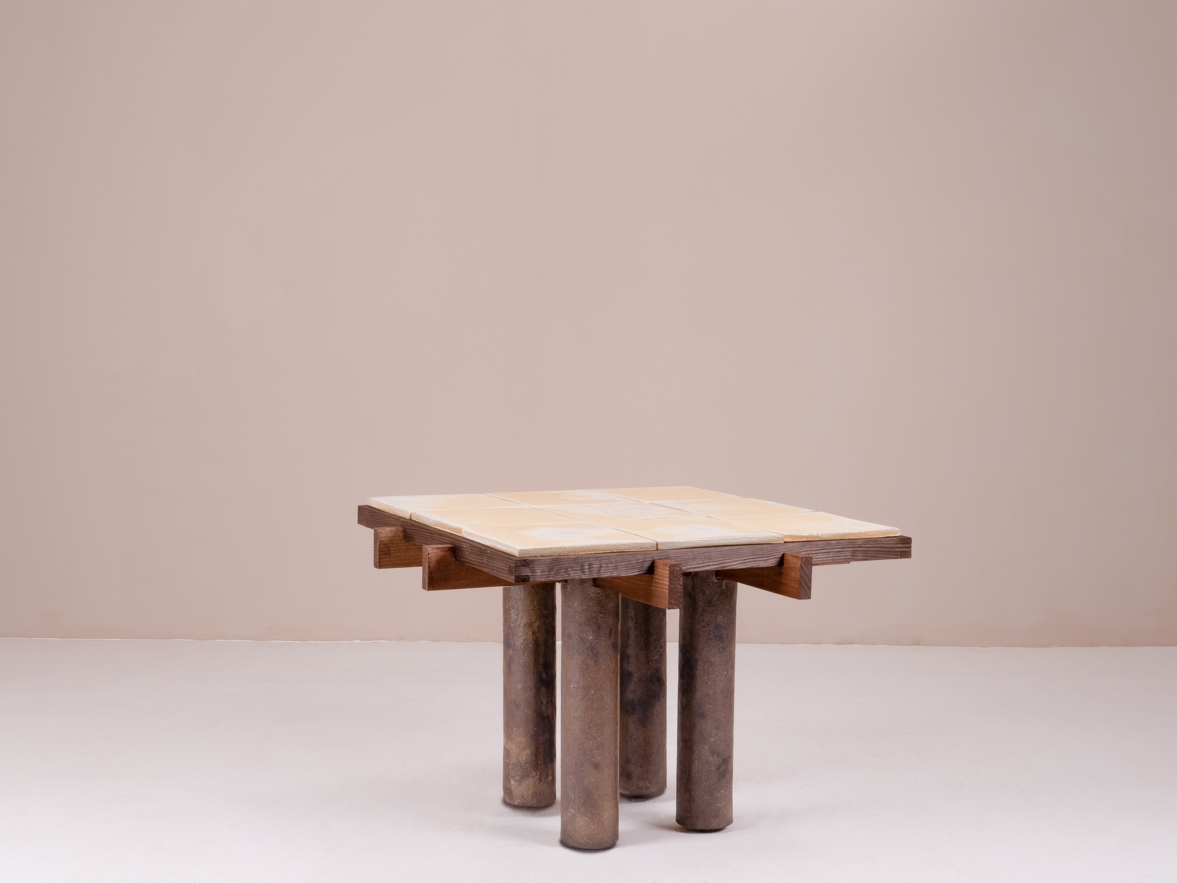 Wabi-Sabi Side Table in Wood & Clay - The Oblist Exclusive Finish - "La Taulo" Collection — side angle