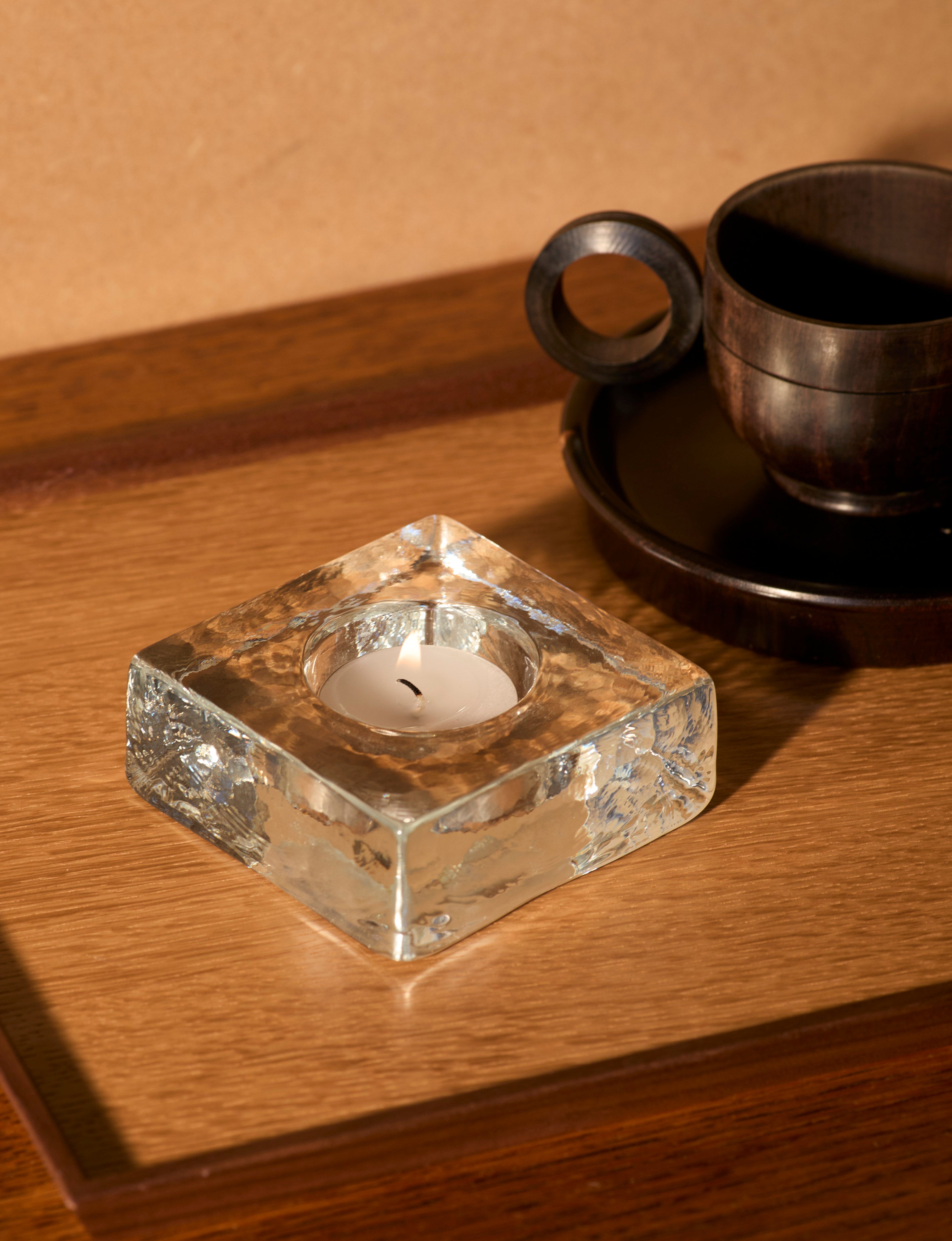 Clear glass candle holder in European glass  by DIG IN JAPAN | The Oblist