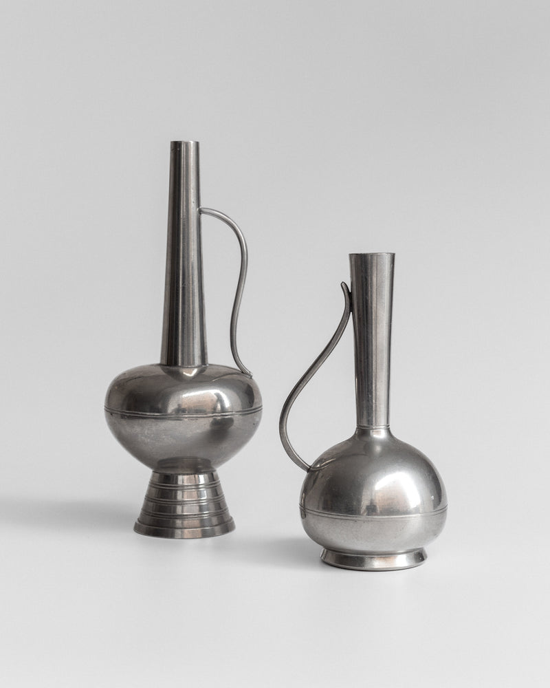 Pair of Pewter Vessels by GAB, Sweden, 1950s — close-up of polished pewter finish