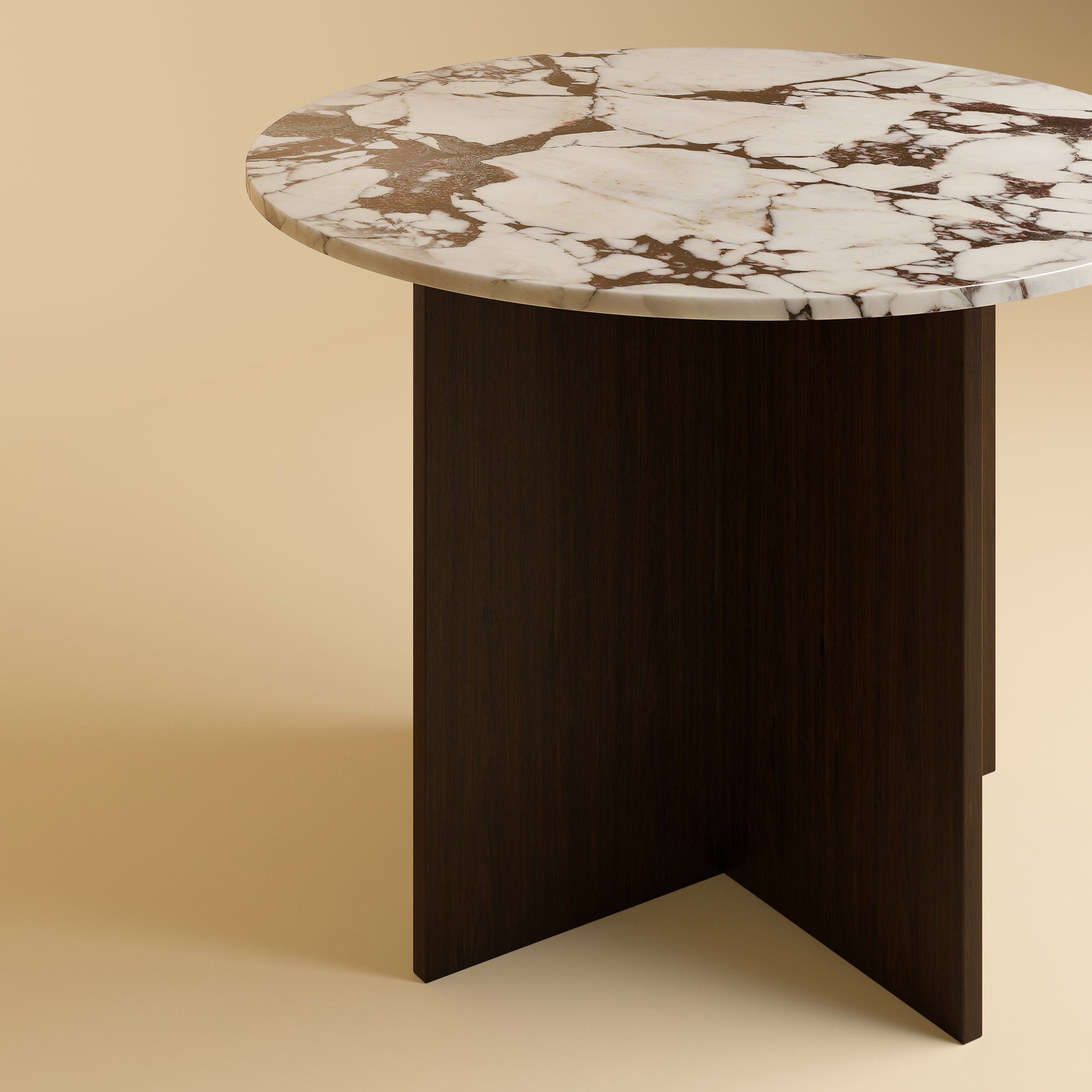 Round Dining Table - DALMA Series in Calacatta Viola Marble and Oak — detail view