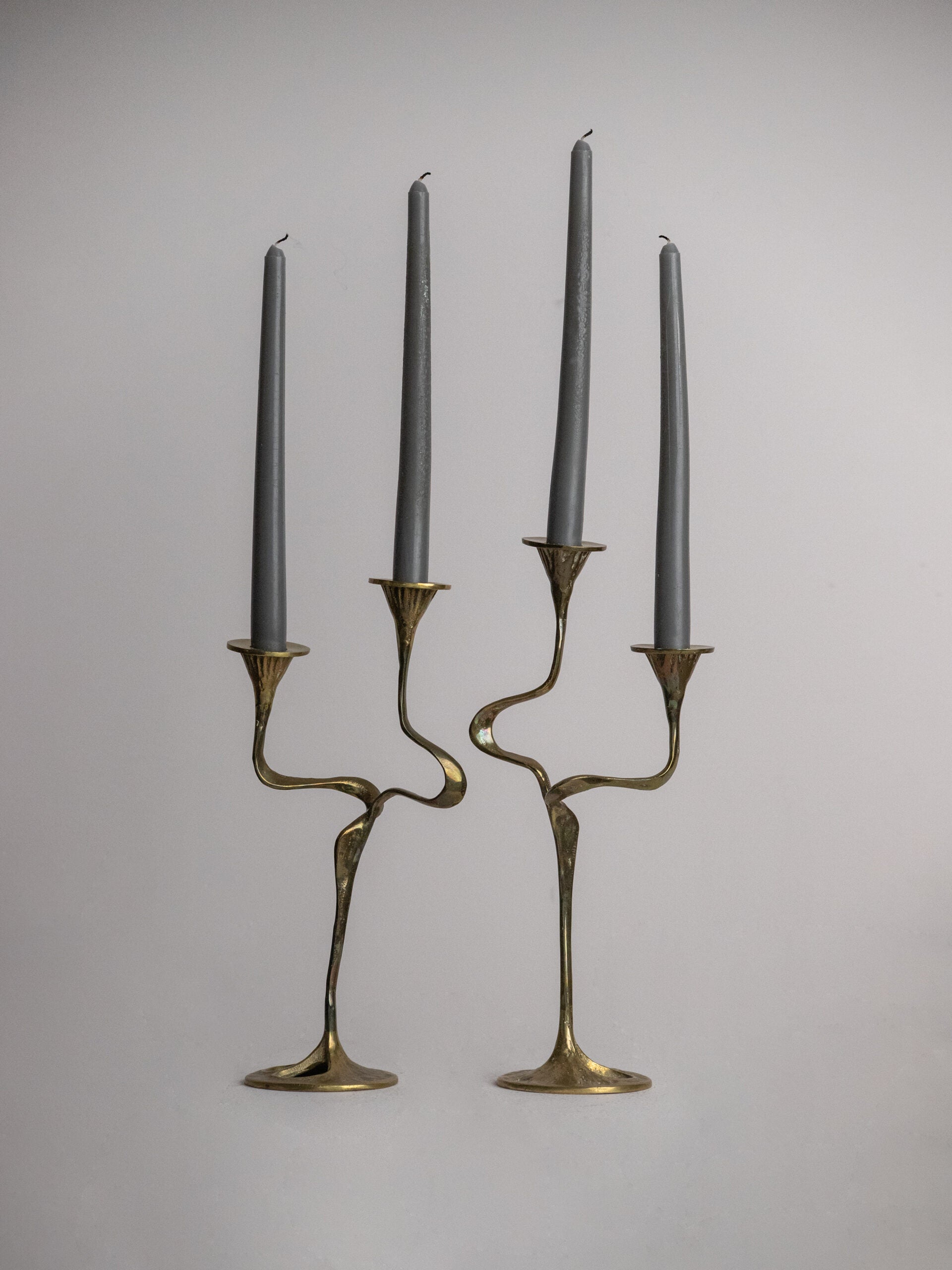 Pair of Brass Serpentine-Arm Candelabra, Organic Brutalist Style, Attributed to Kurt Jesch, Austria 1960s — in context