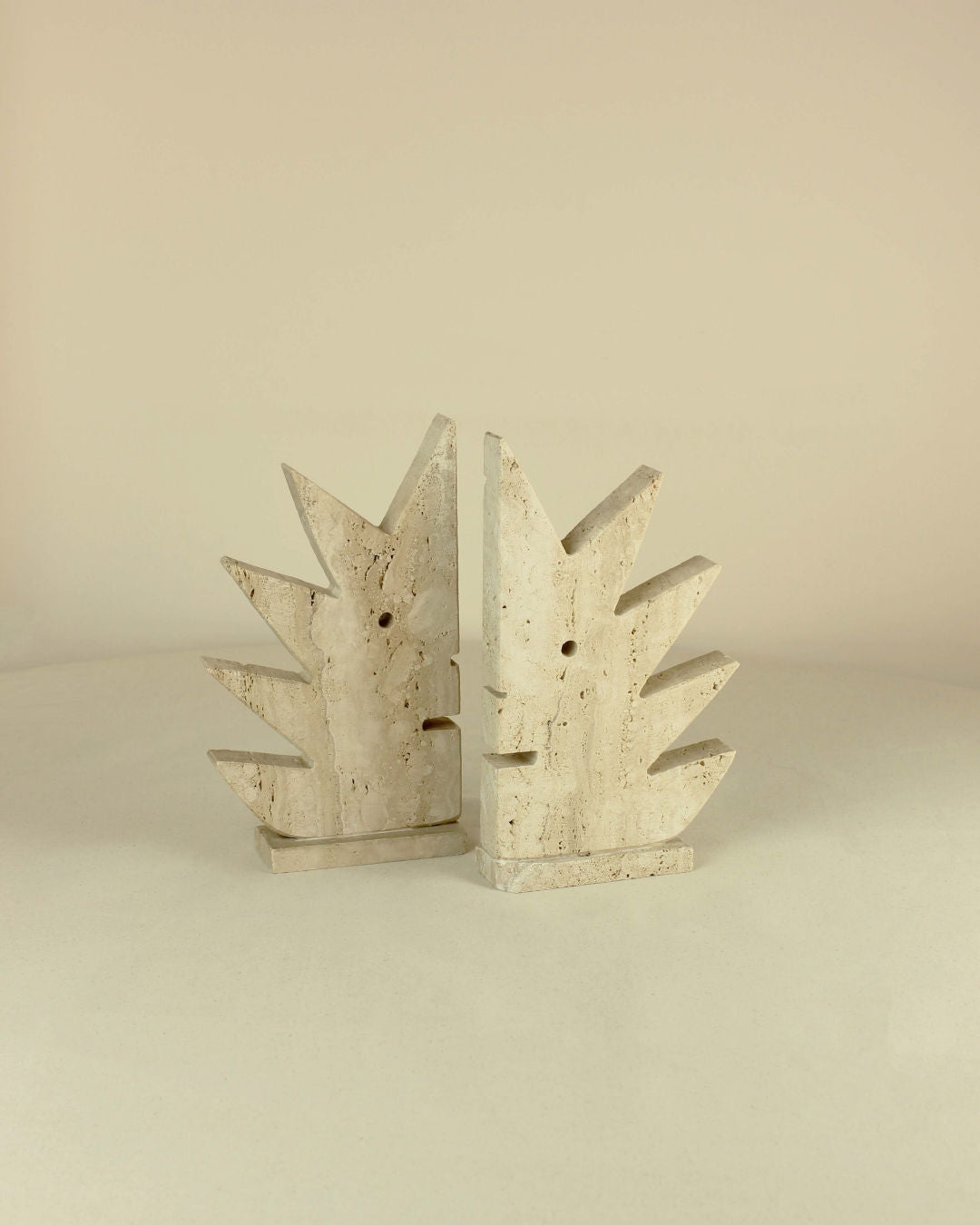 Pair of Travertine Bookends by Fratelli Mannelli — close-up of textured stone surface