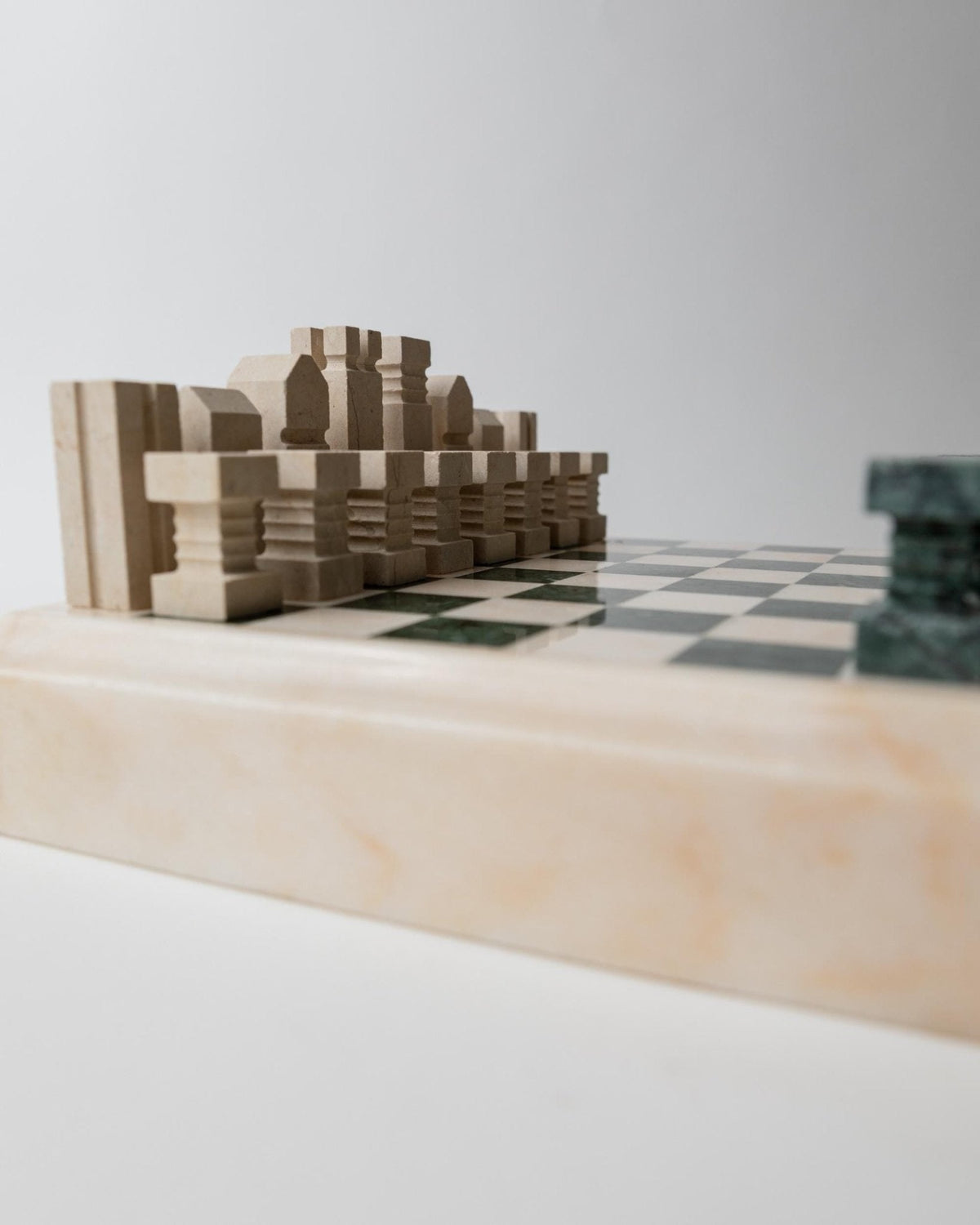 Vintage 1970s Marble Chess Set, Green and Beige Stone Chess Board, Heavy Design, Geometric Chess Pieces, Sculptural Table Game,  Gift Idea — view 11