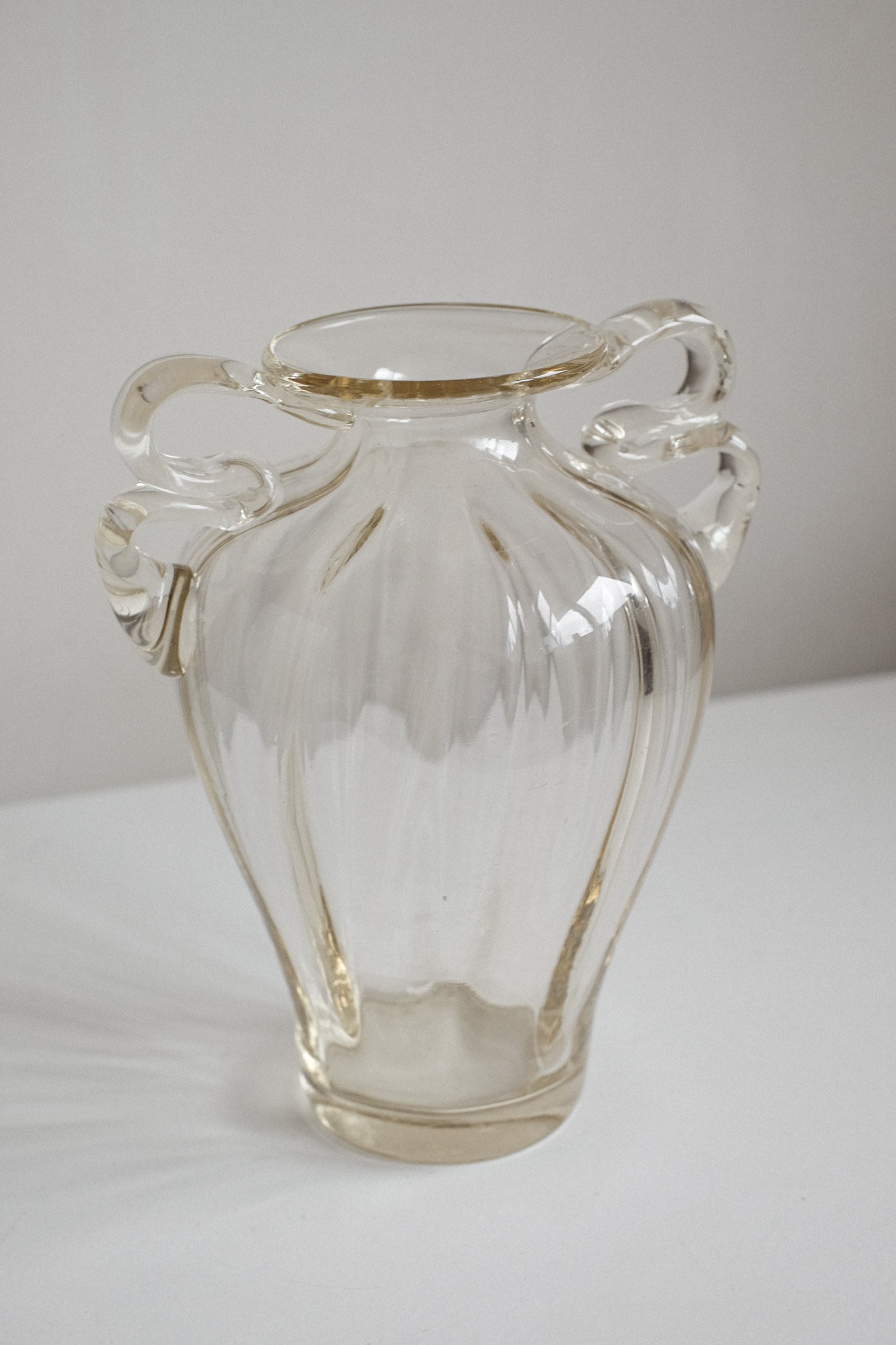Elegant Handcrafted Glass Vase with Decorative Handles — alternate view